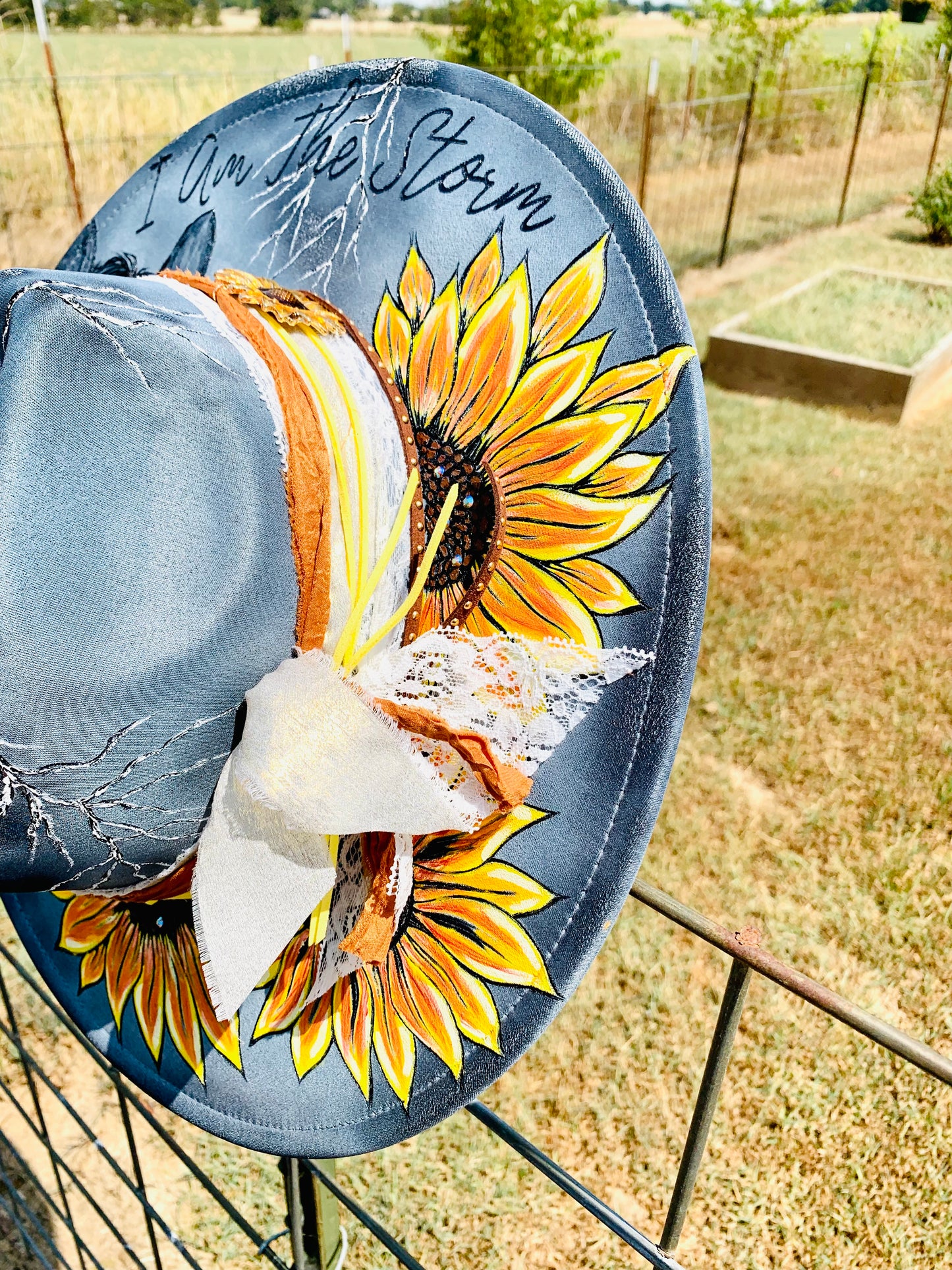 Hand Burned Rancher Hat "I Am The Storm" Design