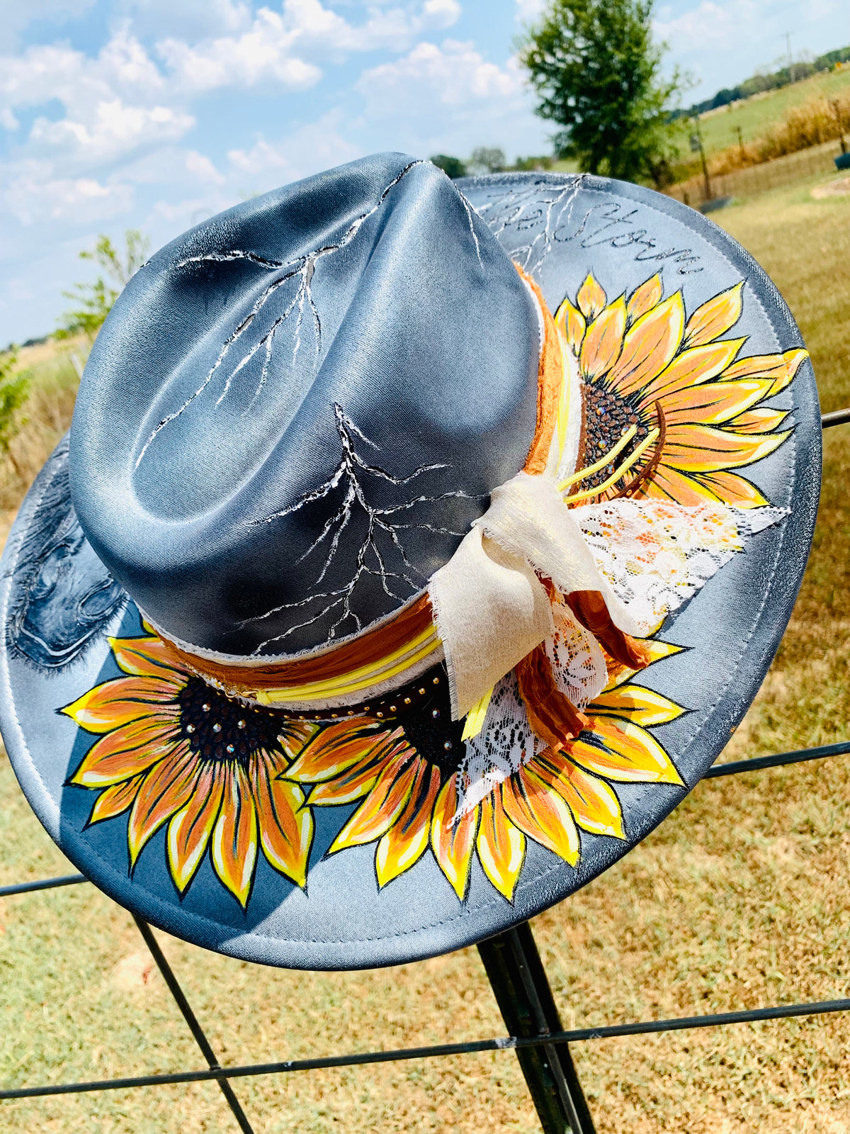 Hand Burned Rancher Hat "I Am The Storm" Design