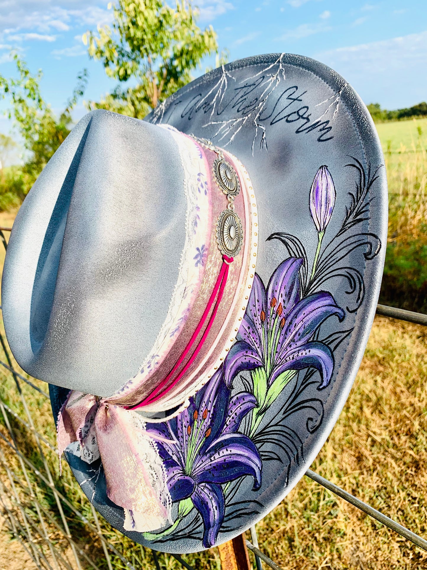 Hand Burned Rancher Hat "I Am The Storm" Design