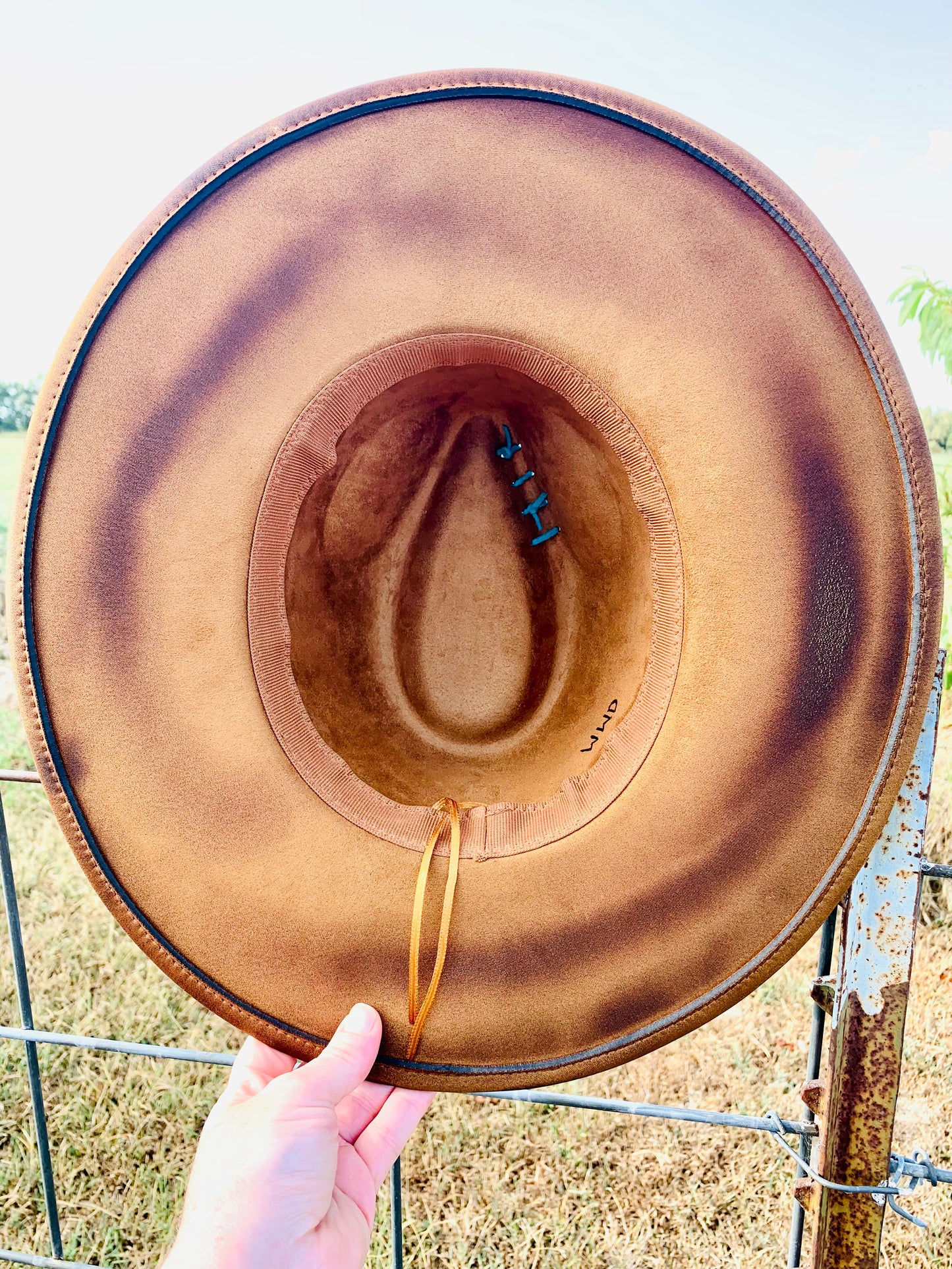 Hand Burned/Hand Painted Rancher Hat "Turquoise Butterfly" Design