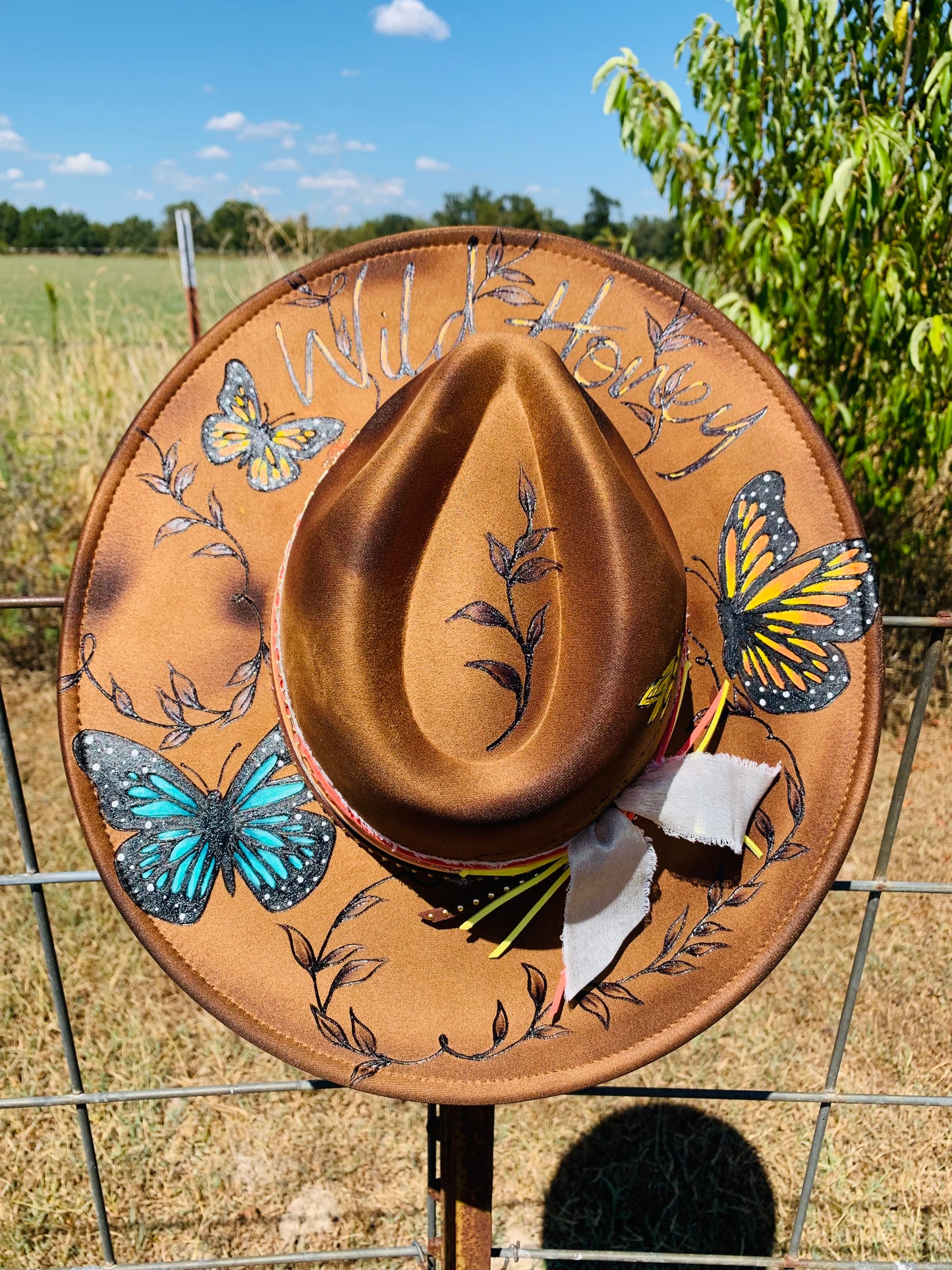 Hand Burned/Hand Painted Rancher Hat "Wild Honey" Design