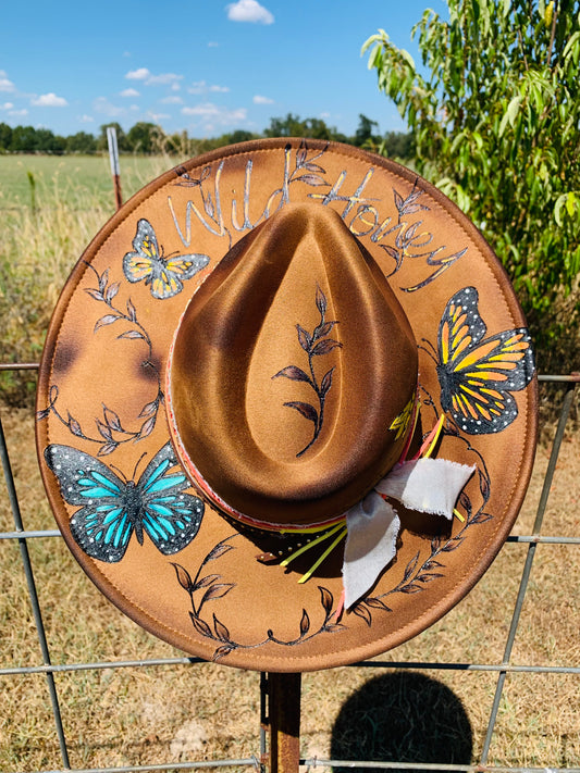 Hand Burned/Hand Painted Rancher Hat "Wild Honey" Design