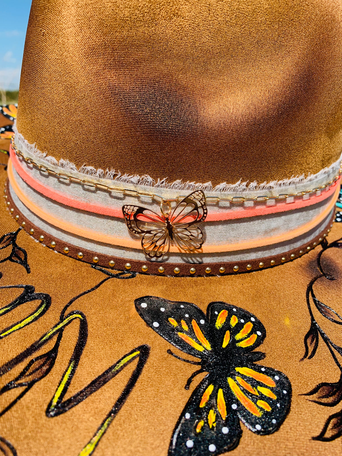 Hand Burned/Hand Painted Rancher Hat "Wild Honey" Design