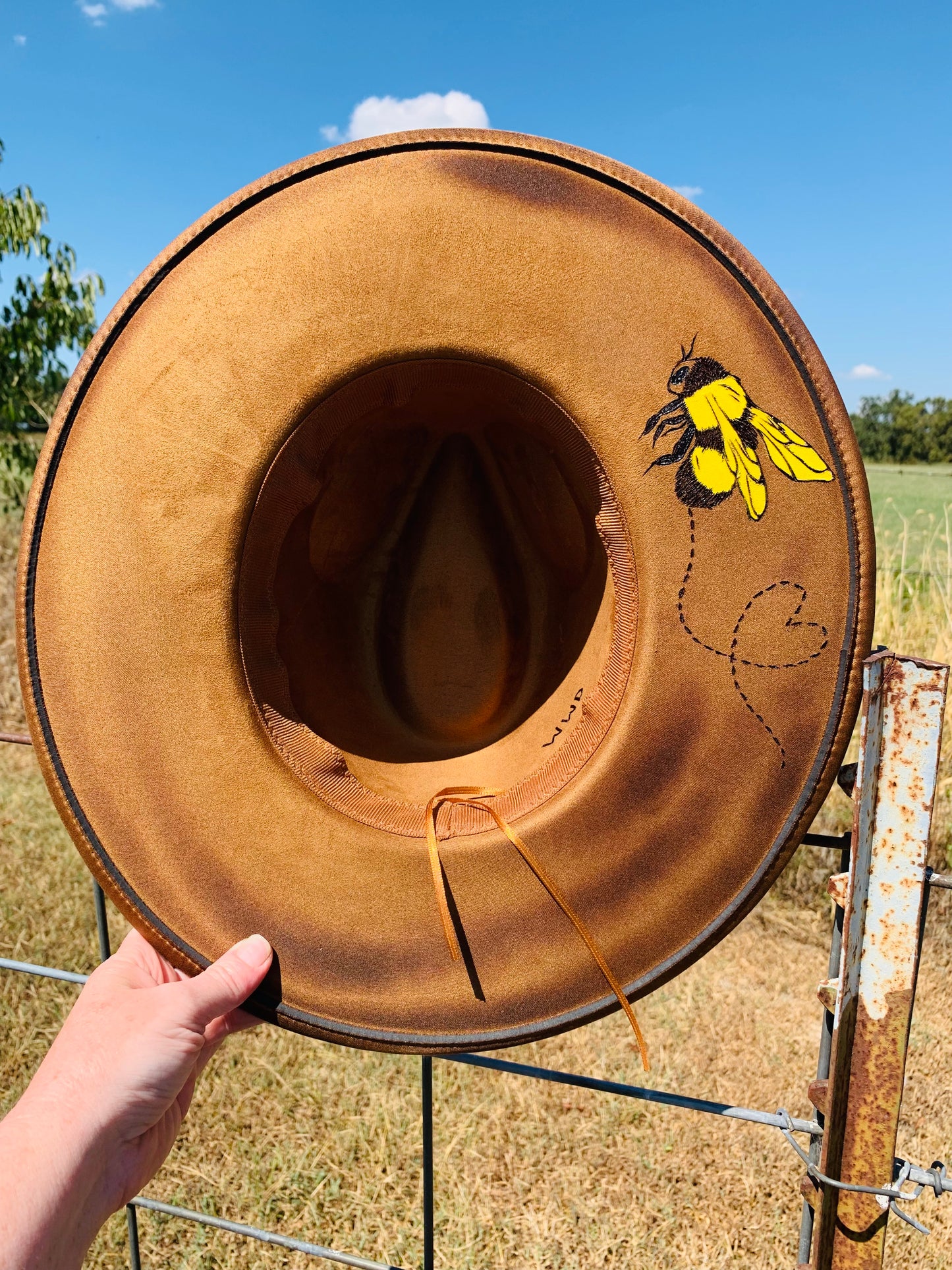 Hand Burned/Hand Painted Rancher Hat "Wild Honey" Design