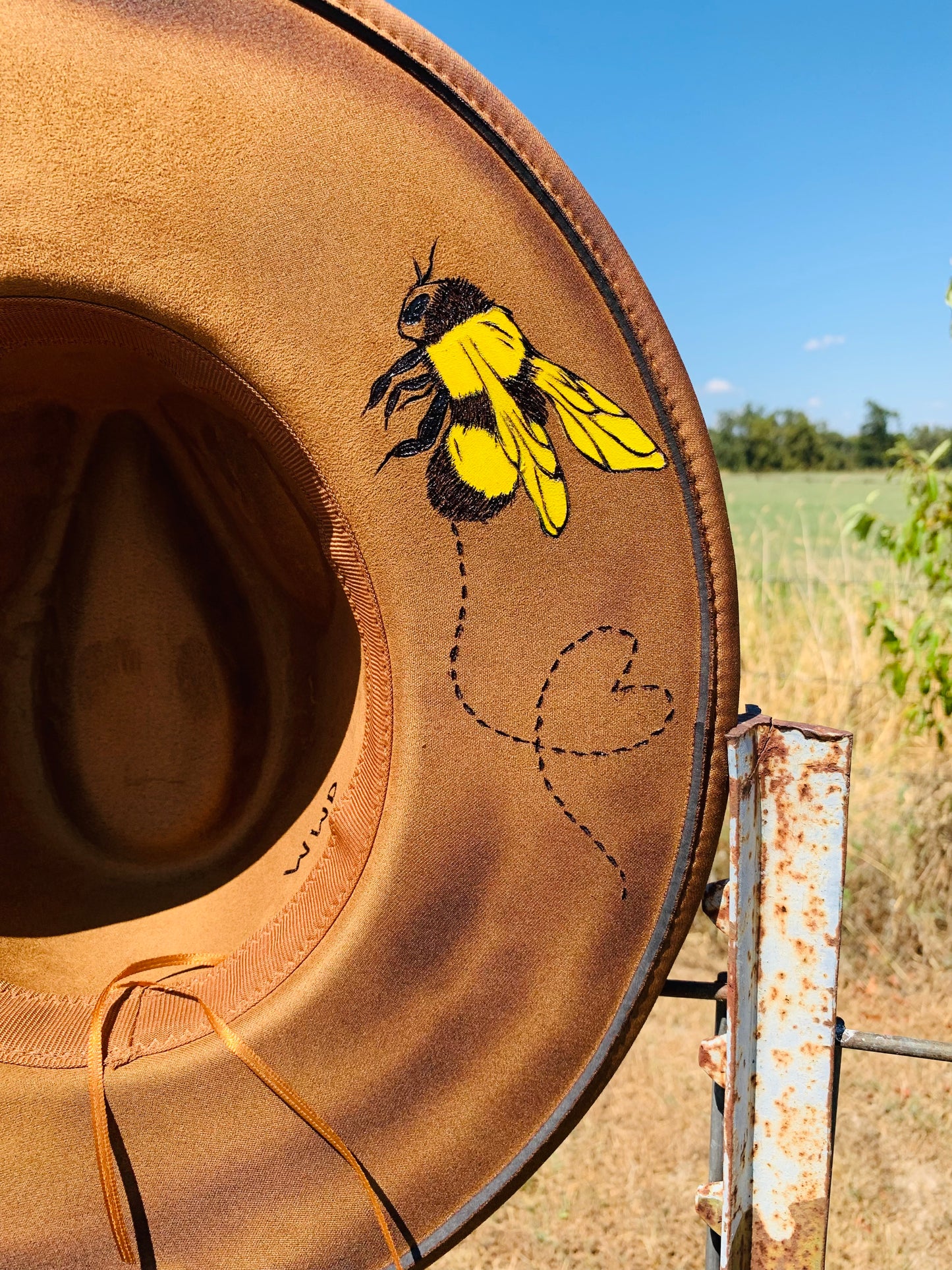 Hand Burned/Hand Painted Rancher Hat "Wild Honey" Design