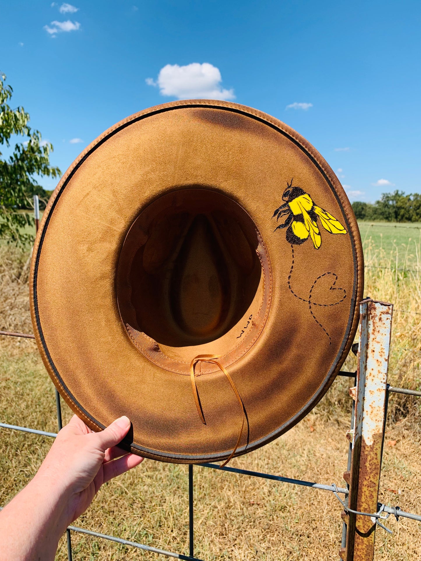 Hand Burned/Hand Painted Rancher Hat "Wild Honey" Design
