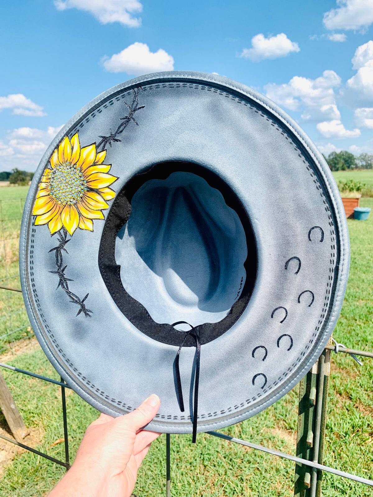 Hand Burned Hand Painted Rancher Hat "Horseshoe" Design (Custom)