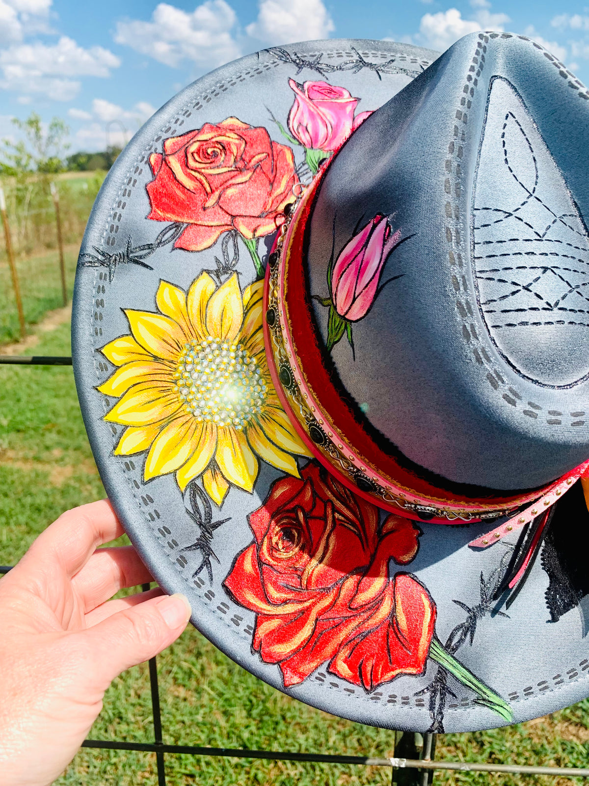 Hand Burned Hand Painted Rancher Hat "Horseshoe" Design (Custom)