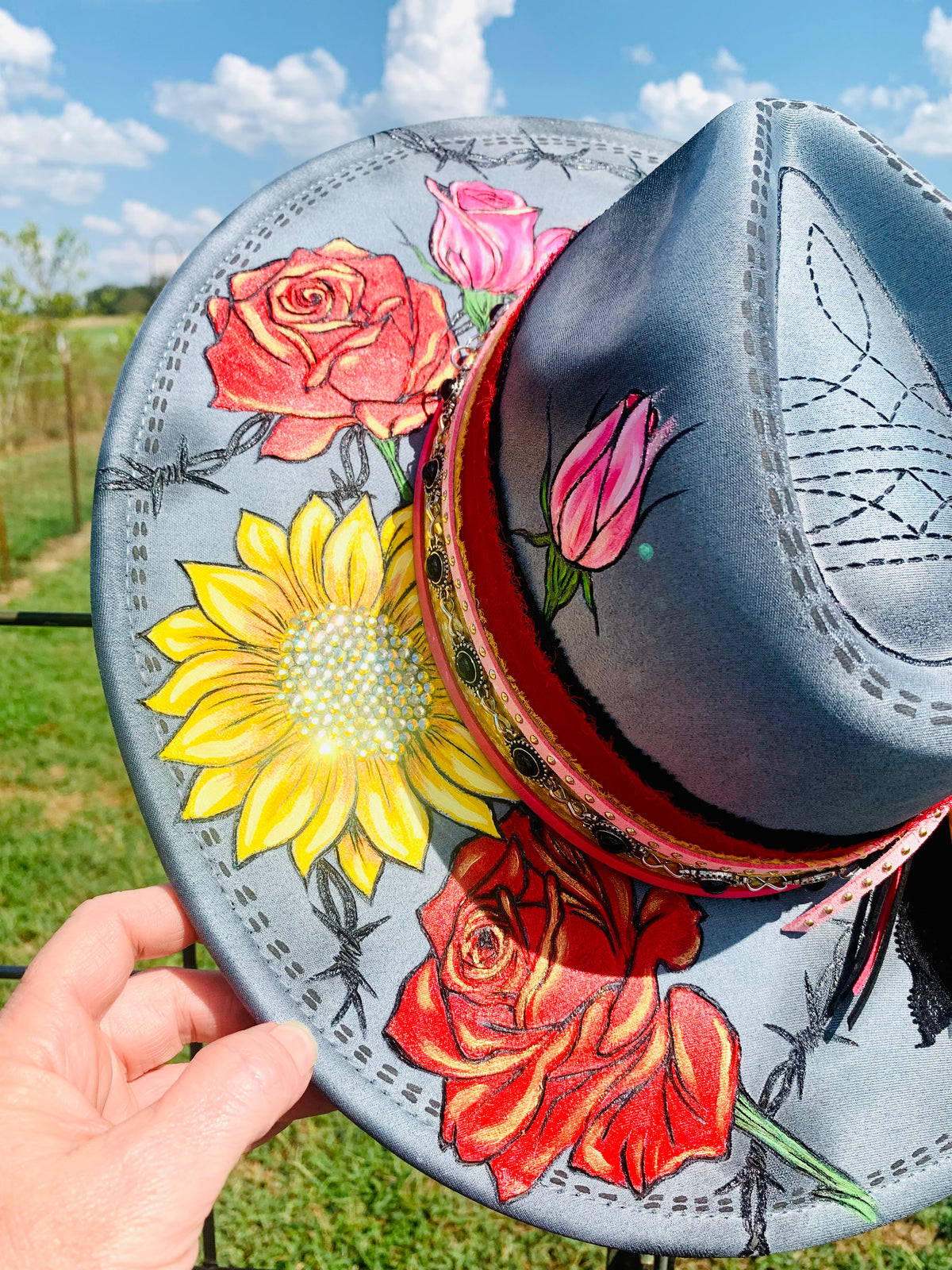 Hand Burned Hand Painted Rancher Hat "Horseshoe" Design (Custom)