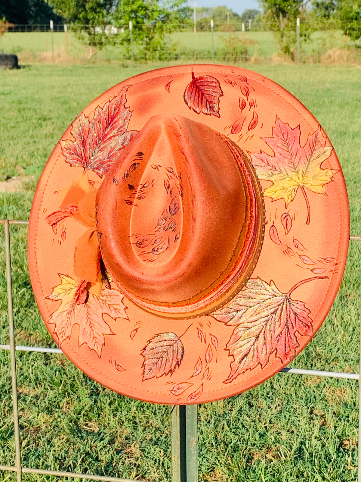 Hand Burned/Hand Painted Rancher Hat "Fall is in the Air" Design
