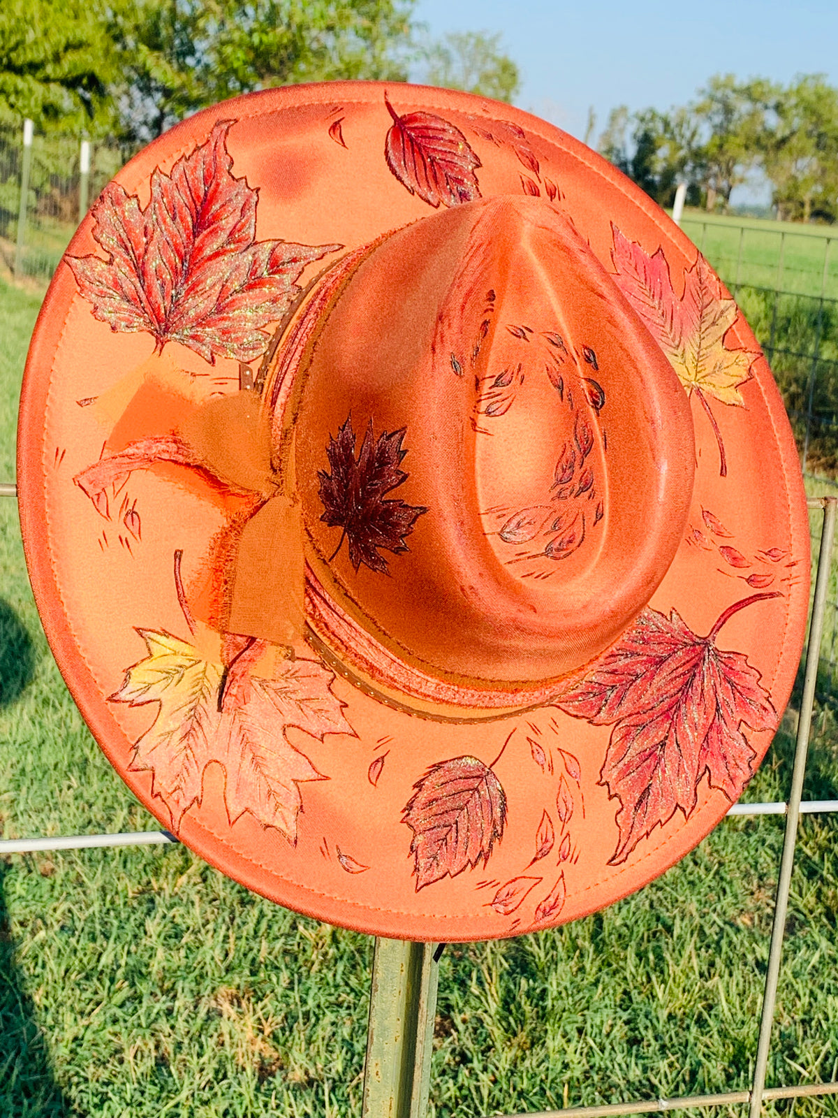 Hand Burned/Hand Painted Rancher Hat "Fall is in the Air" Design