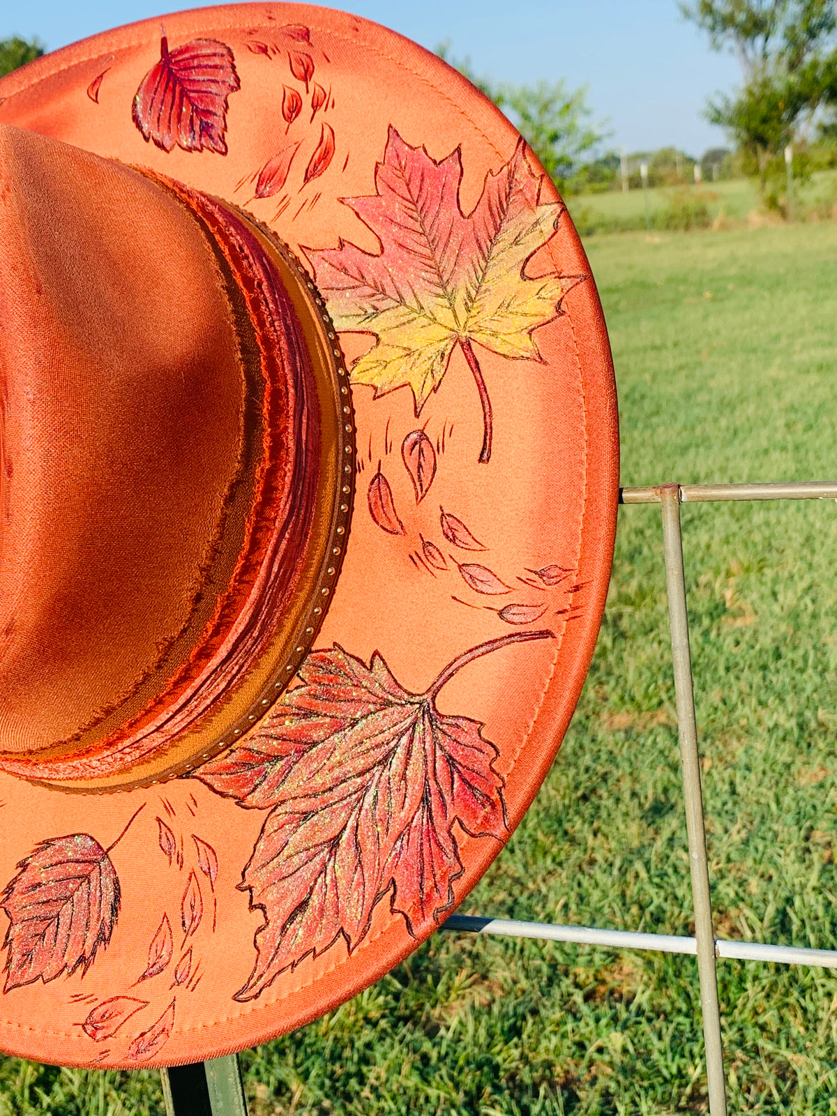 Hand Burned/Hand Painted Rancher Hat "Fall is in the Air" Design