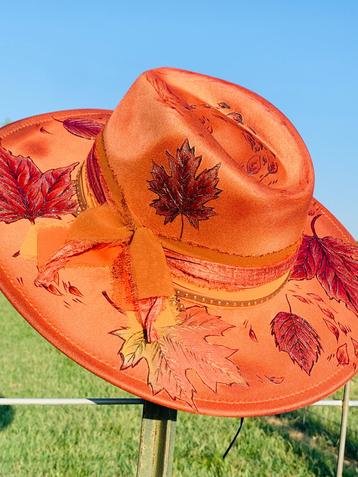 Hand Burned/Hand Painted Rancher Hat "Fall is in the Air" Design