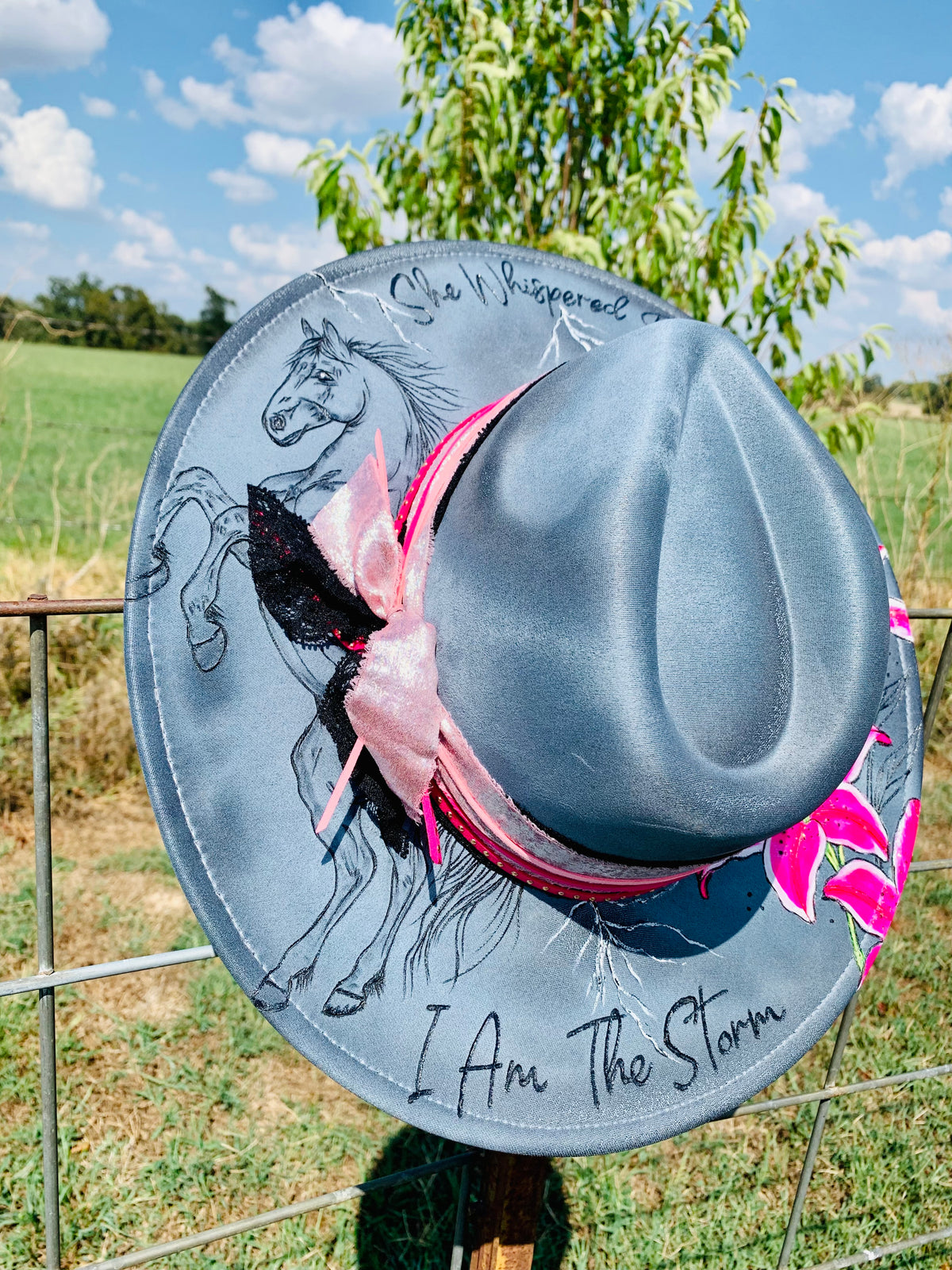 Hand Burned/Hand Painted Rancher Hat "She Whispered Back" Design