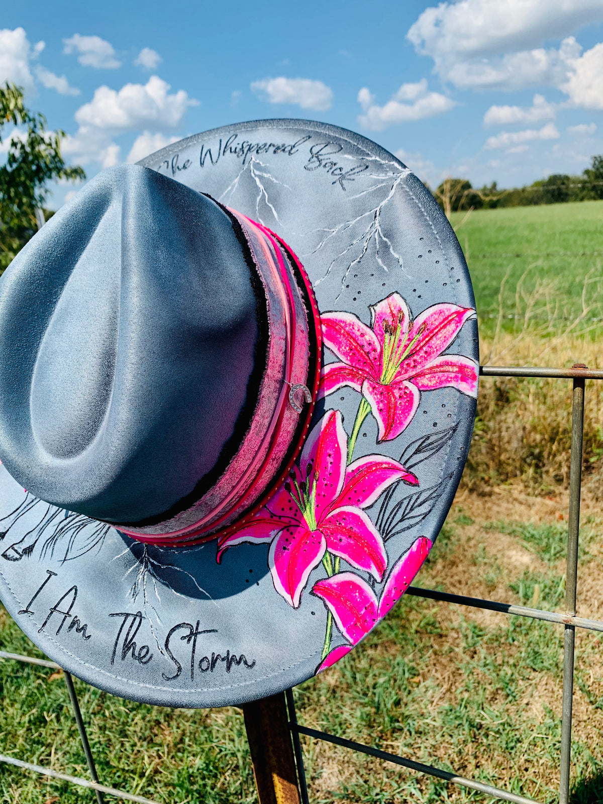 Hand Burned/Hand Painted Rancher Hat "She Whispered Back" Design