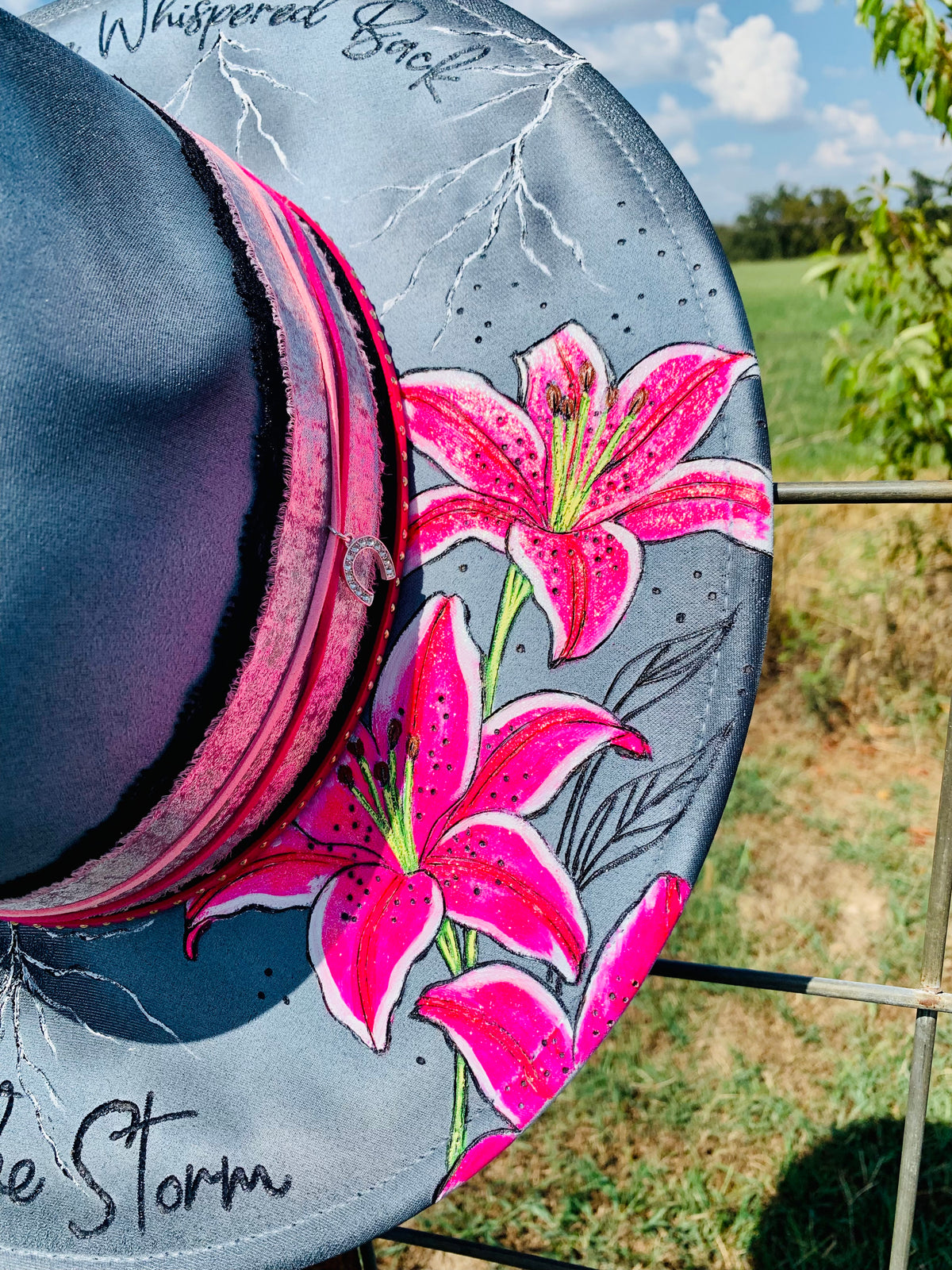 Hand Burned/Hand Painted Rancher Hat "She Whispered Back" Design