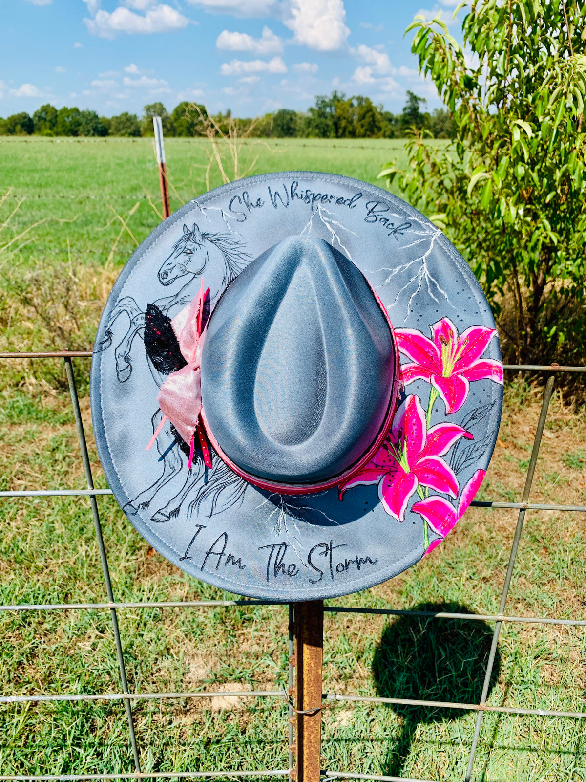 Hand Burned/Hand Painted Rancher Hat "She Whispered Back" Design