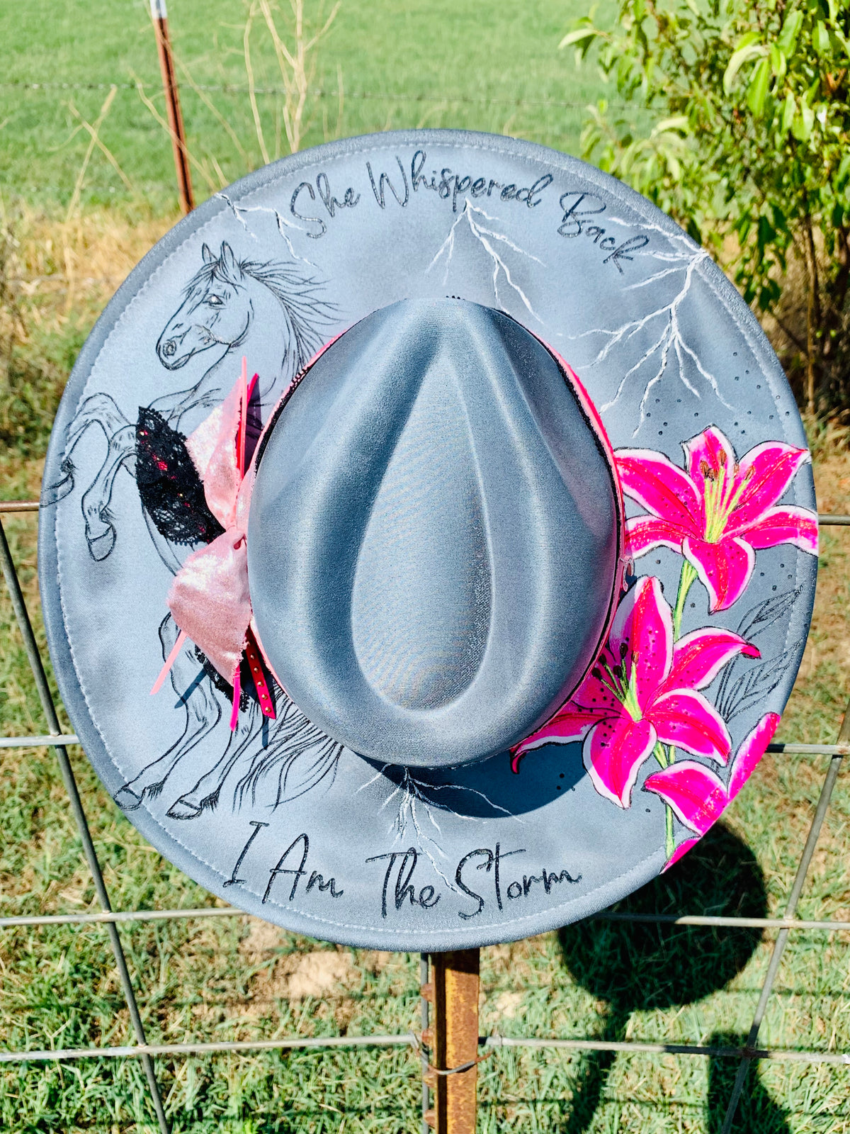 Hand Burned/Hand Painted Rancher Hat "She Whispered Back" Design