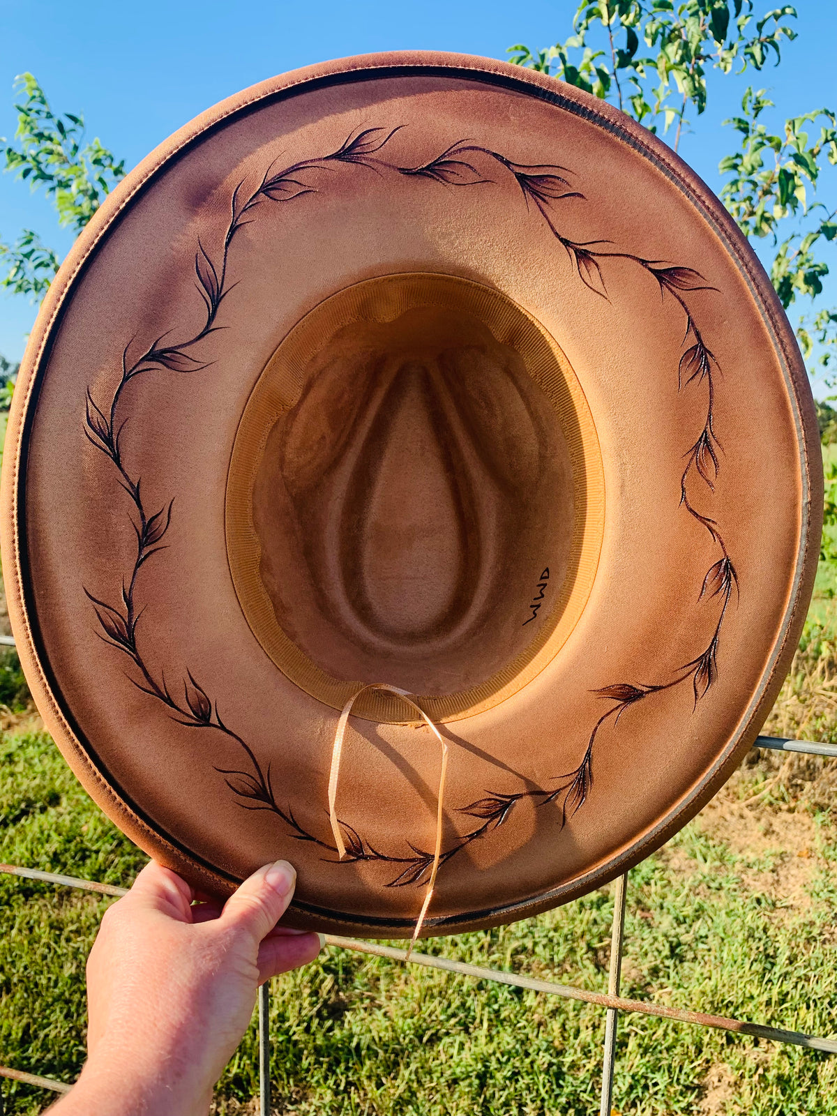 Hand Burned/Hand Painted Rancher Hat "Hummingbirds and Hibiscus" Design