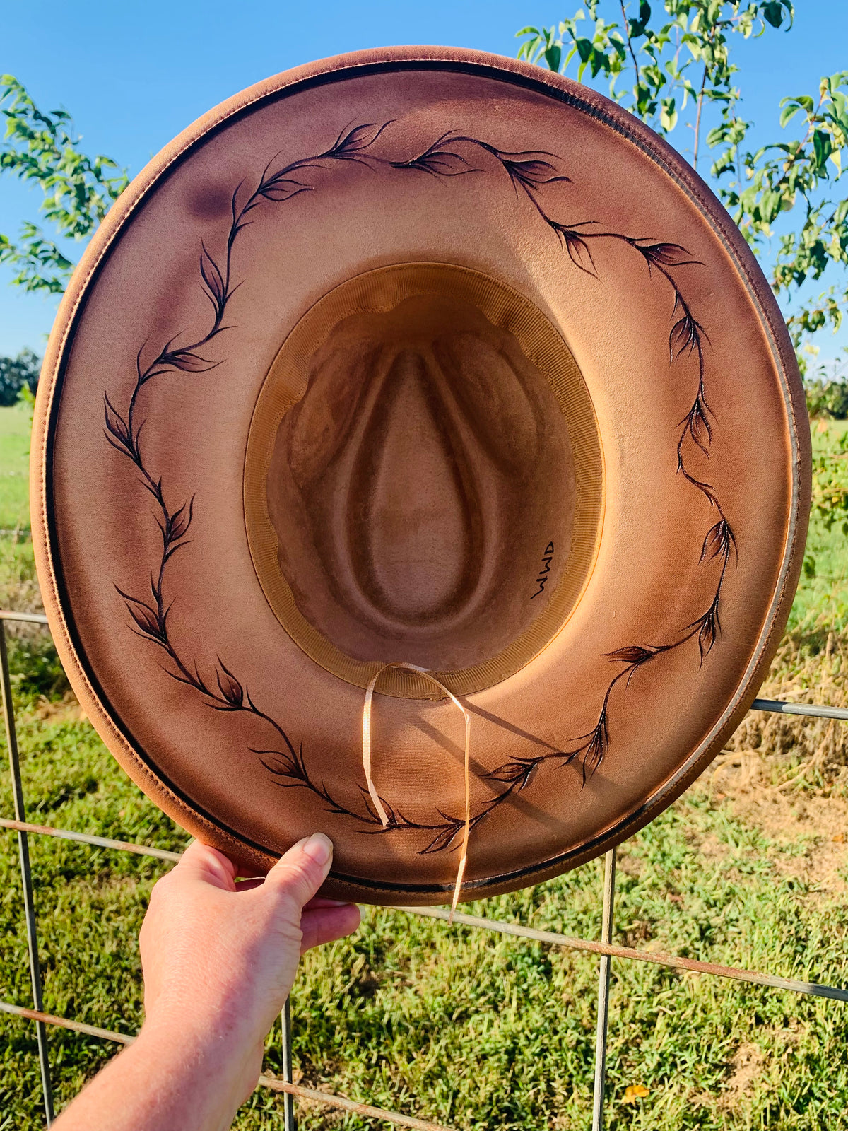 Hand Burned/Hand Painted Rancher Hat "Hummingbirds and Hibiscus" Design