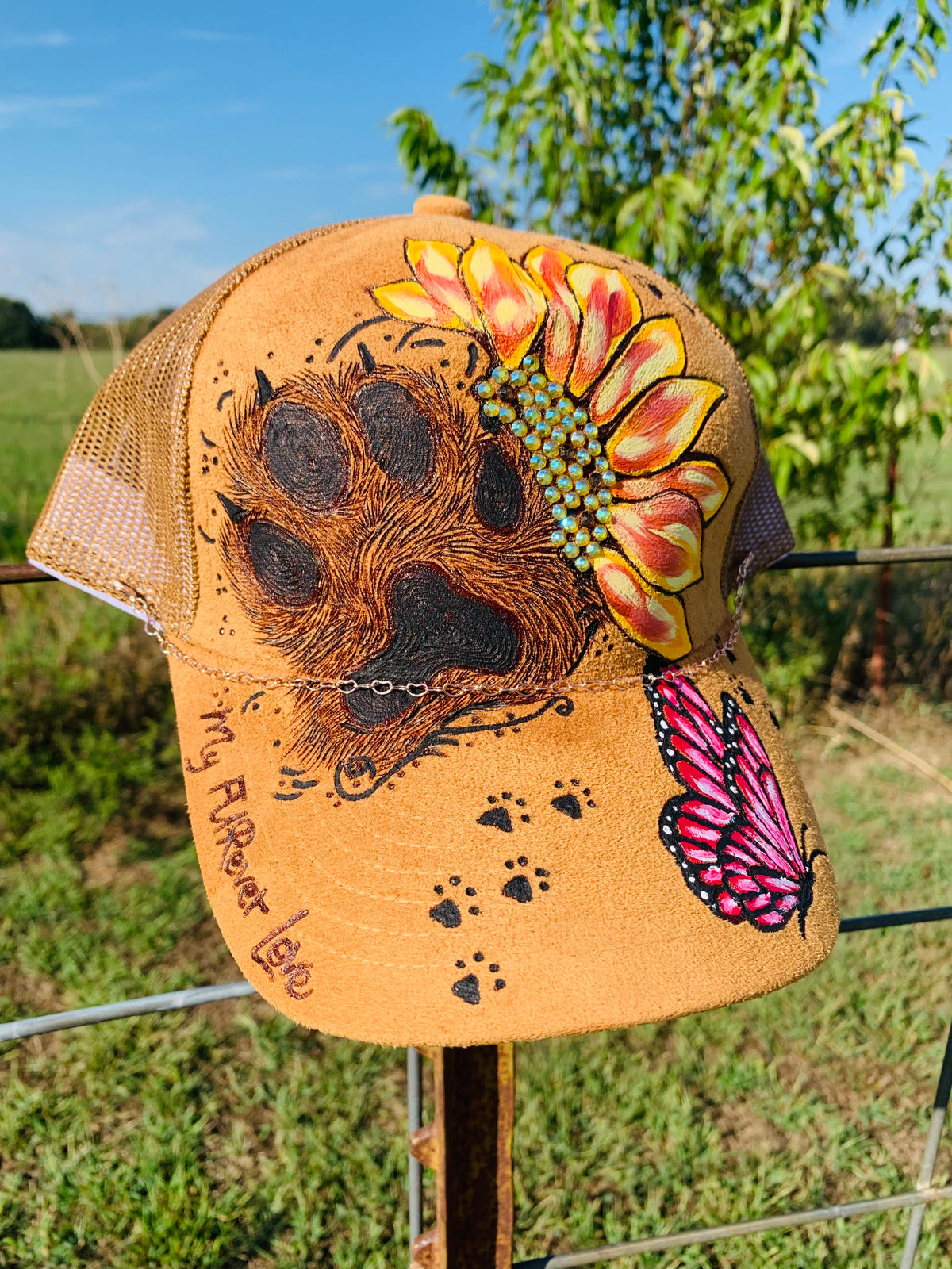 Hand Burned/Hand Painted Two-Toned Vegan Suede Trucker Hat