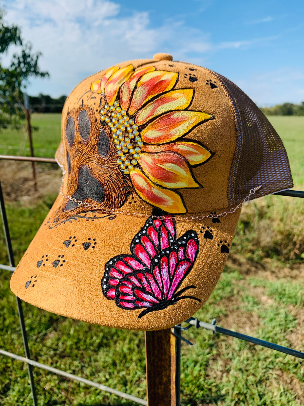 Hand Burned/Hand Painted Two-Toned Vegan Suede Trucker Hat