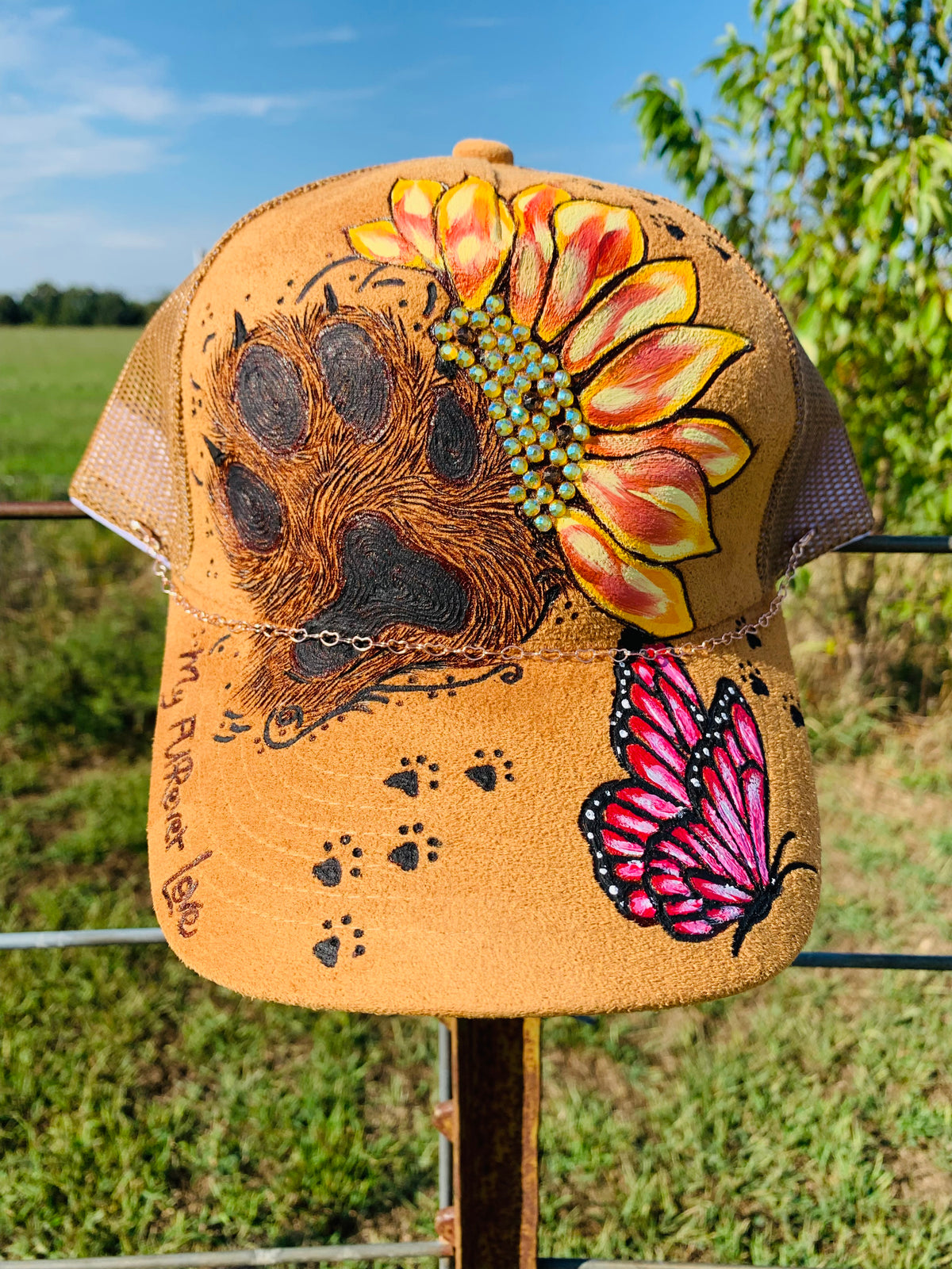 Hand Burned/Hand Painted Two-Toned Vegan Suede Trucker Hat