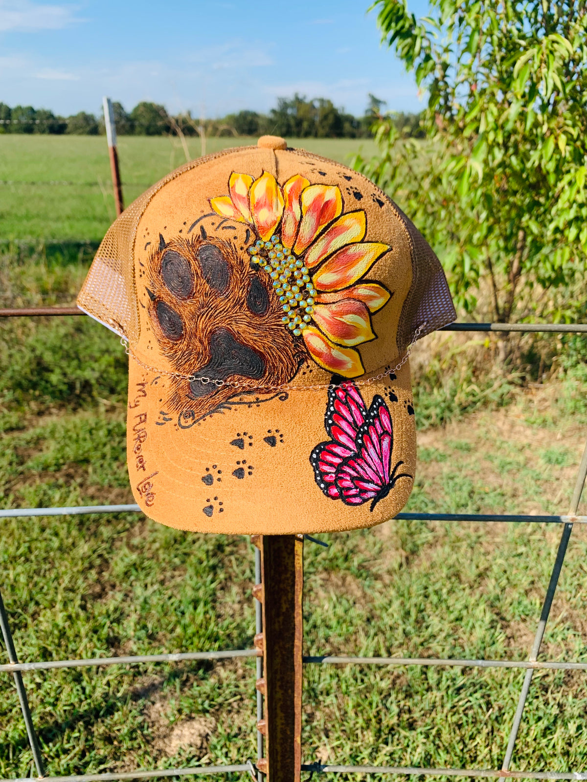 Hand Burned/Hand Painted Two-Toned Vegan Suede Trucker Hat