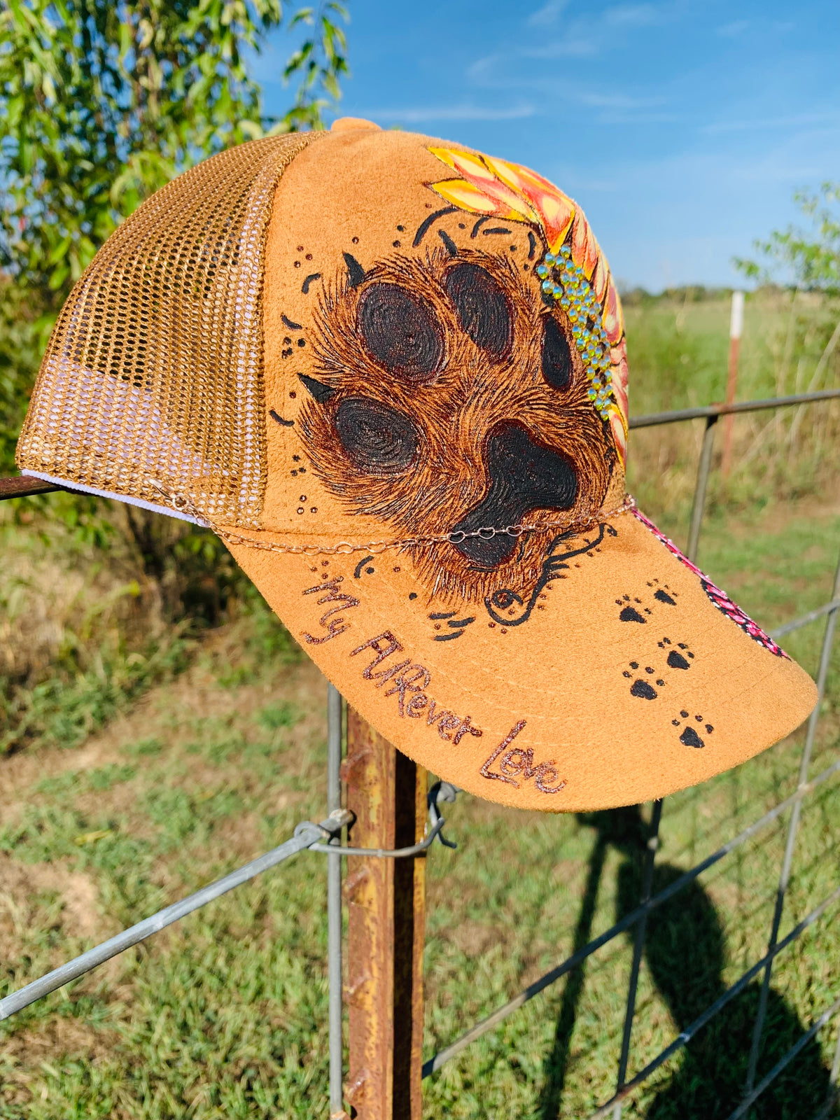 Hand Burned/Hand Painted Two-Toned Vegan Suede Trucker Hat