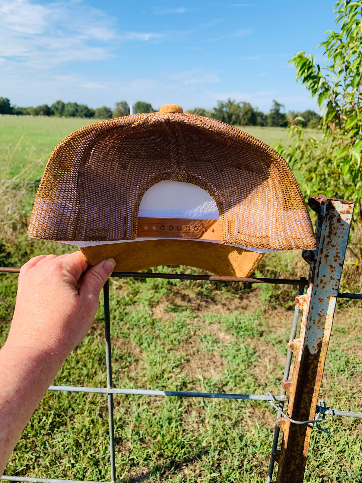 Hand Burned/Hand Painted Two-Toned Vegan Suede Trucker Hat