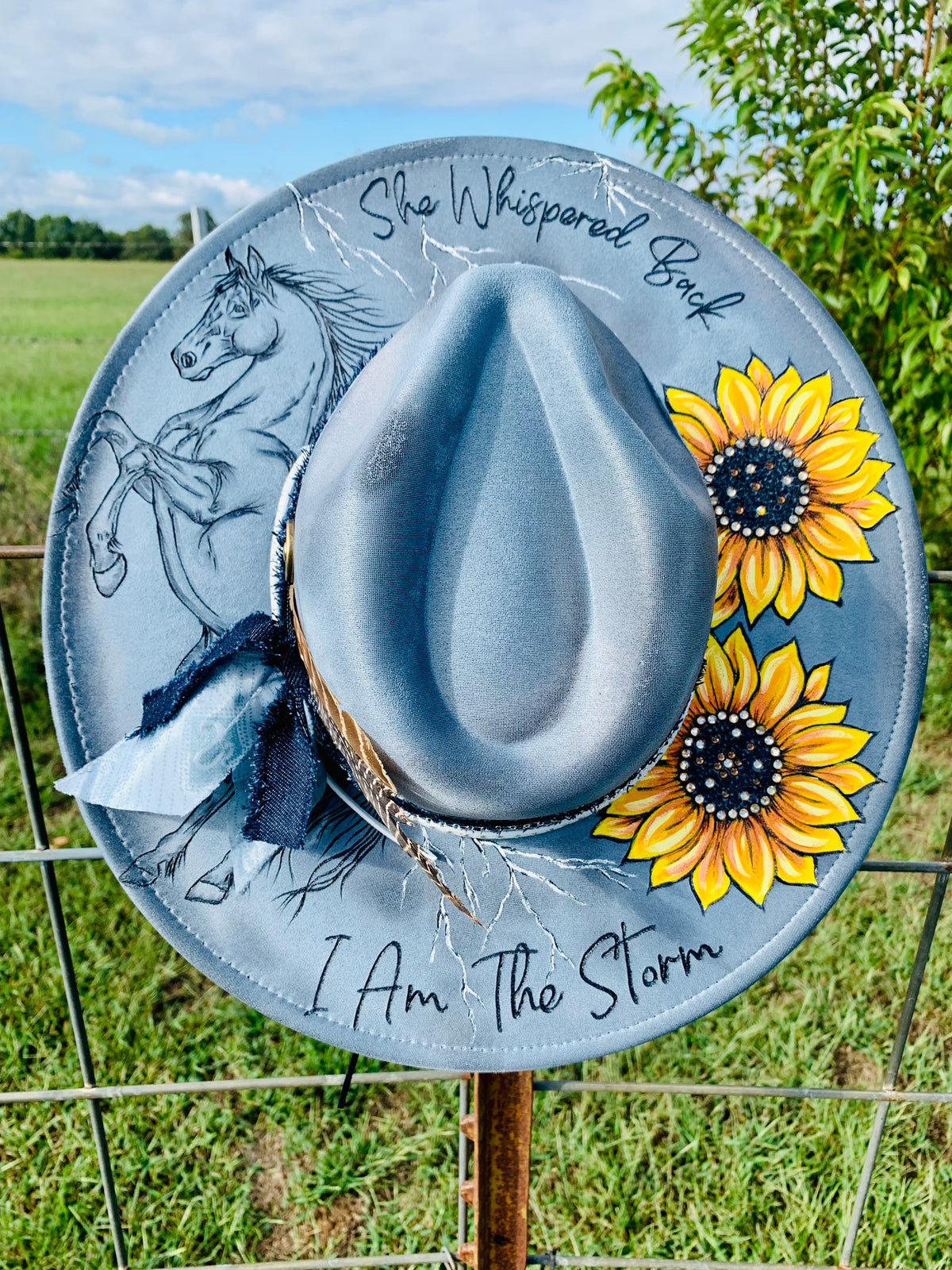 Hand Burned/Hand Painted Rancher Hat "She Whispered Back" Design
