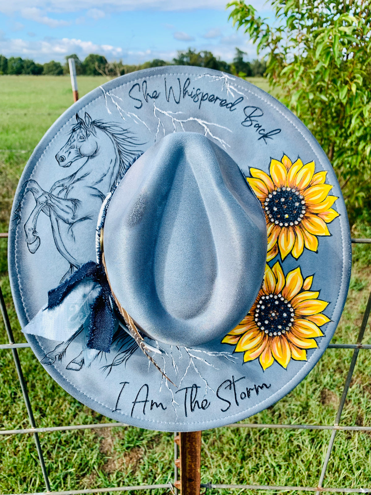 Hand Burned/Hand Painted Rancher Hat "She Whispered Back" Design