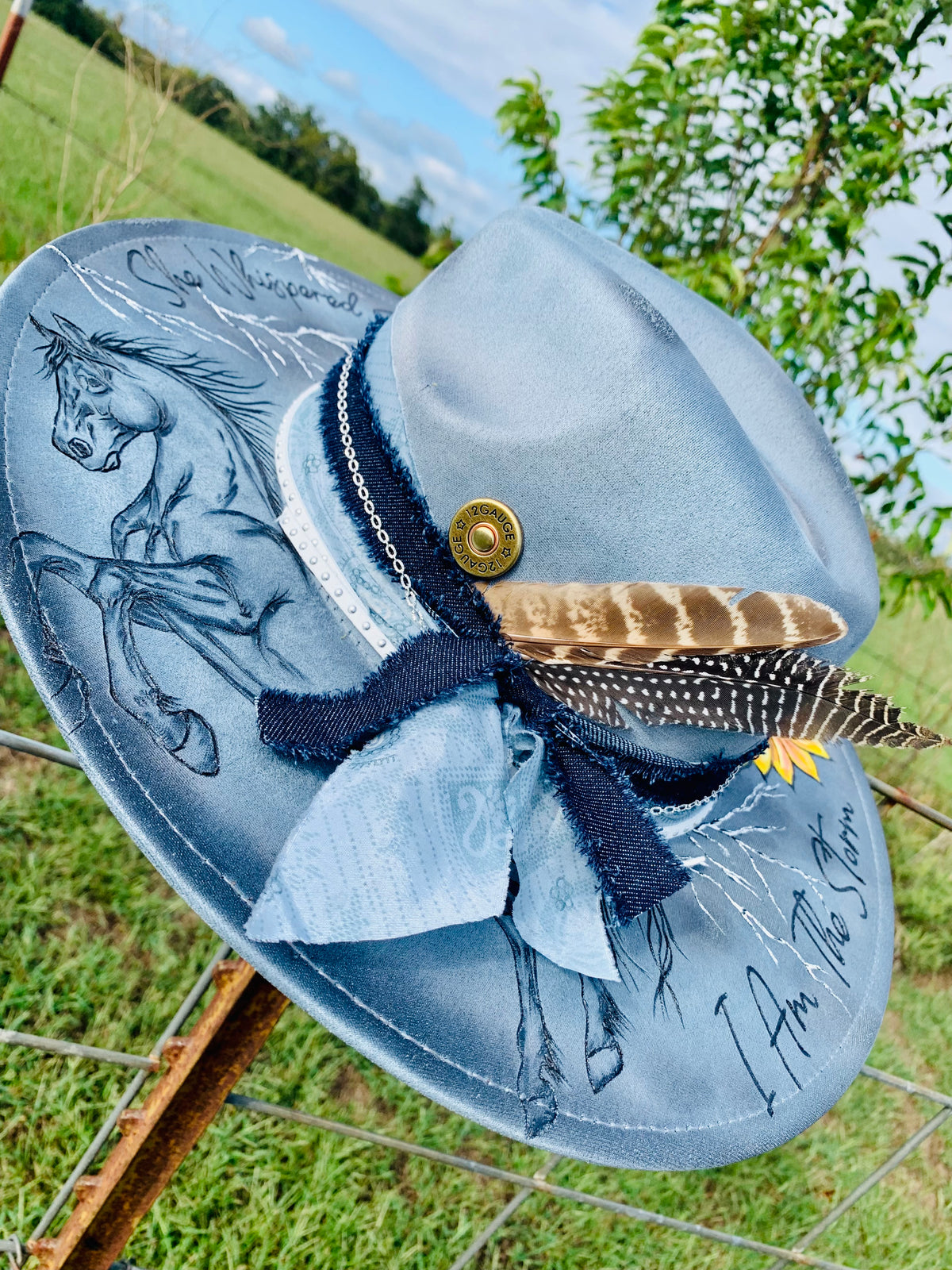 Hand Burned/Hand Painted Rancher Hat "She Whispered Back" Design