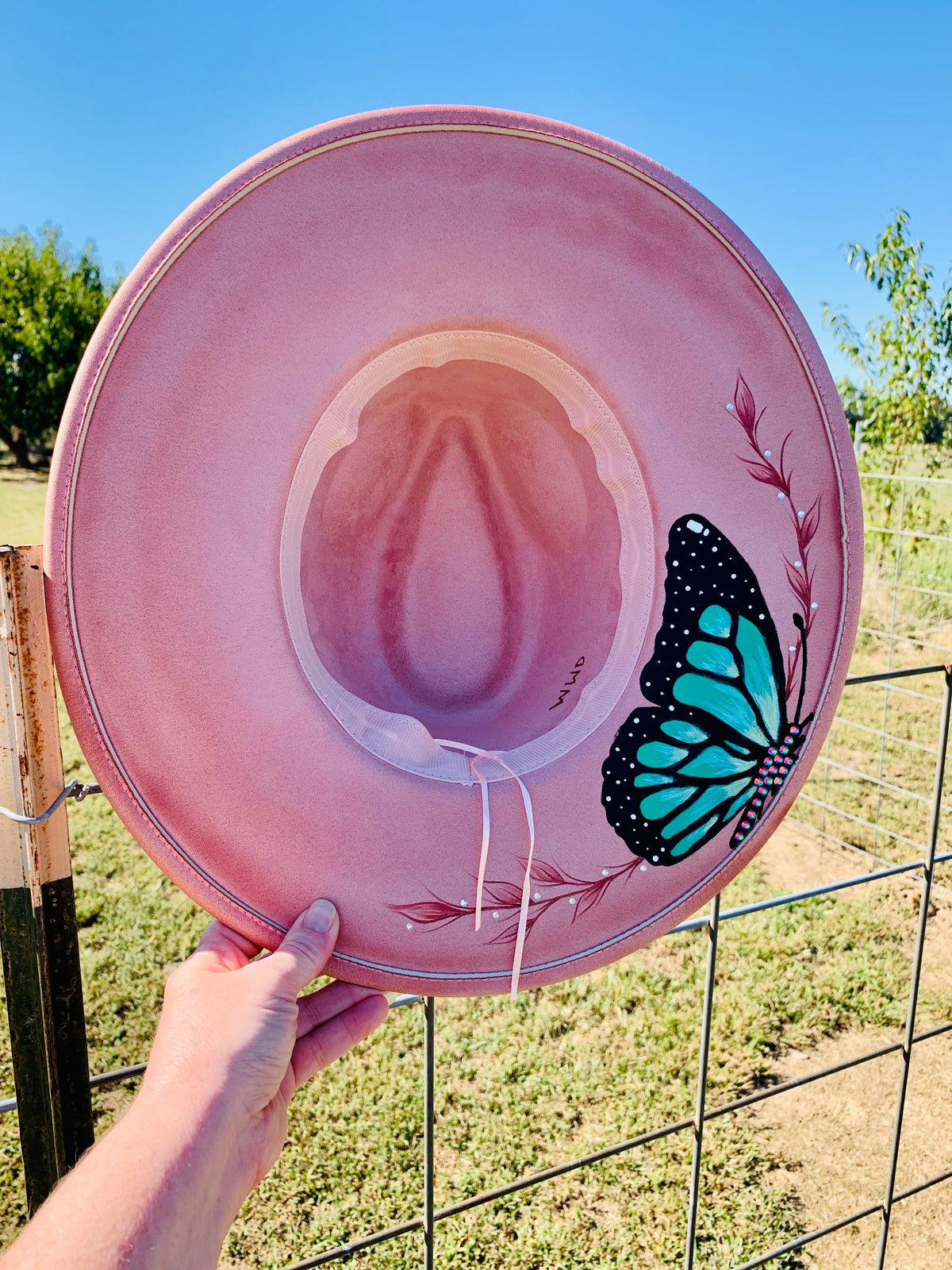Hand Burned/Hand Painted Rancher Hat "Whimsical Butterflies" Design (Custom)