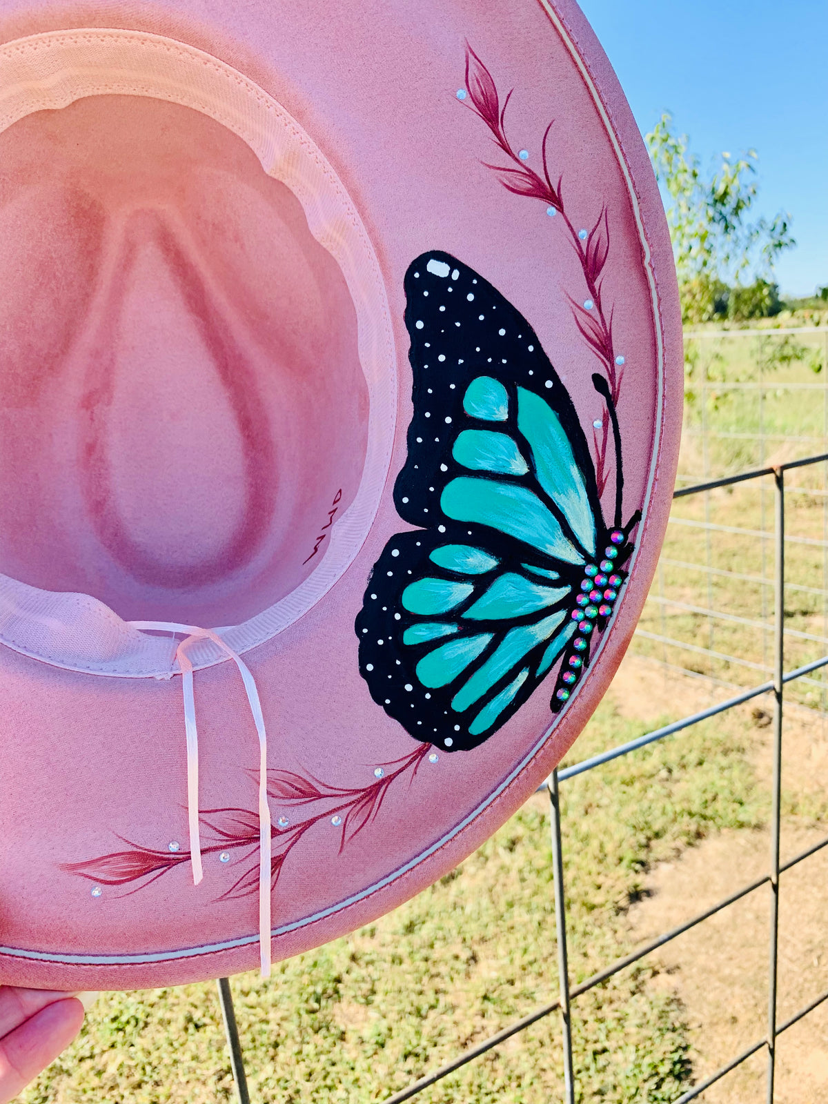 Hand Burned/Hand Painted Rancher Hat "Whimsical Butterflies" Design (Custom)