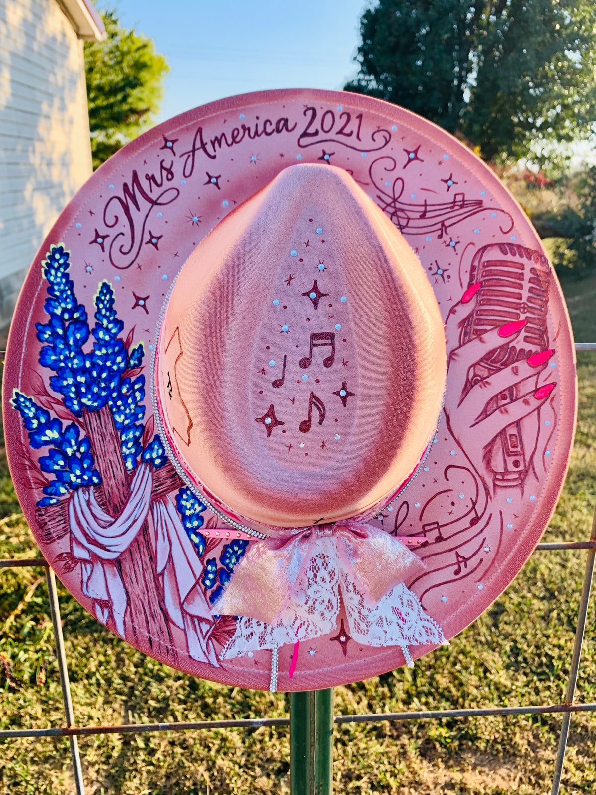 Hand Burned/Hand Painted Rancher Hat "Mrs. America 2021" Design (Custom)