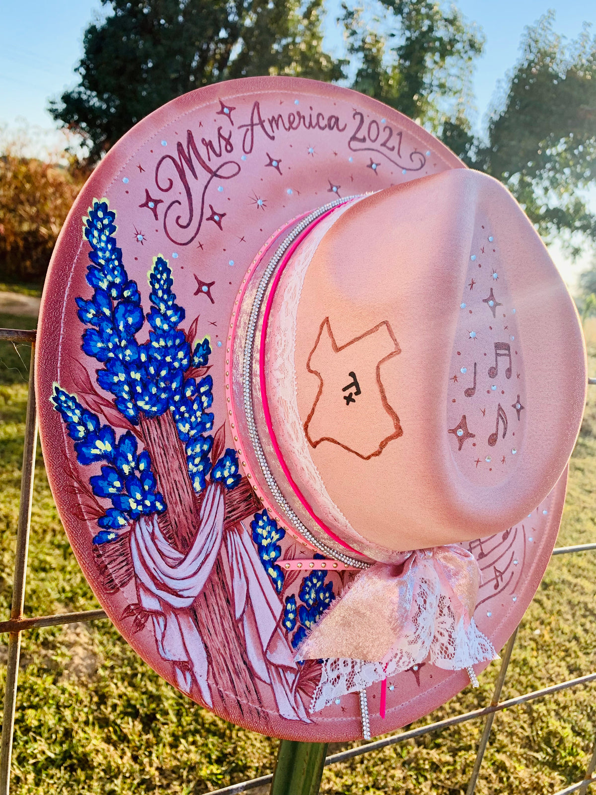 Hand Burned/Hand Painted Rancher Hat "Mrs. America 2021" Design (Custom)