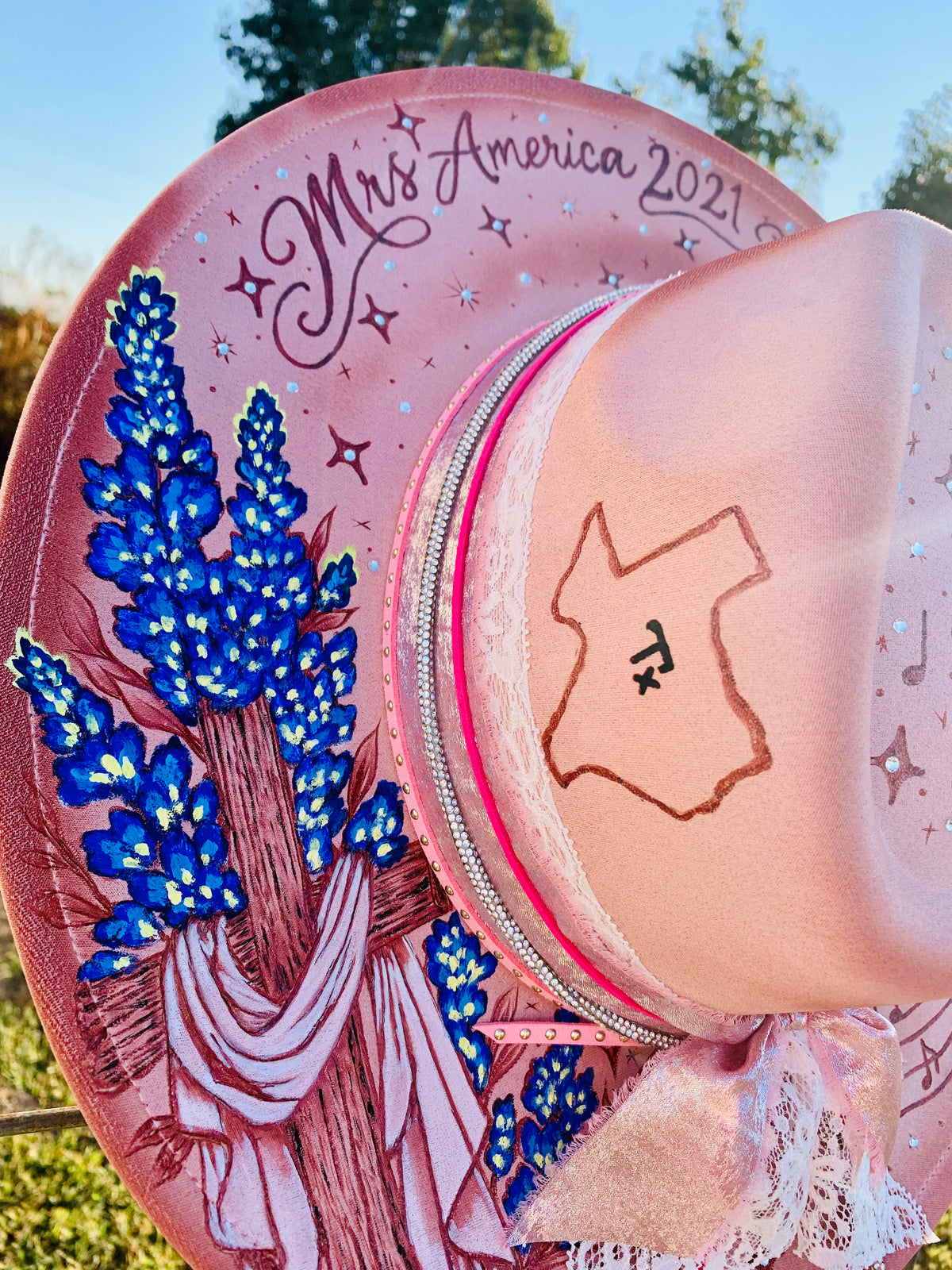 Hand Burned/Hand Painted Rancher Hat "Mrs. America 2021" Design (Custom)