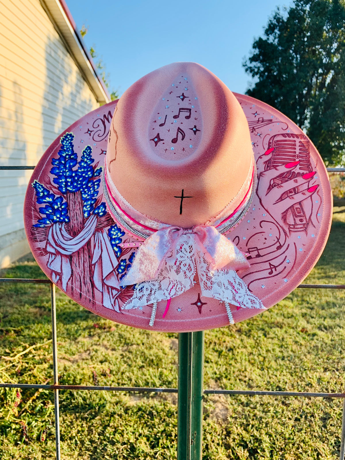 Hand Burned/Hand Painted Rancher Hat "Mrs. America 2021" Design (Custom)