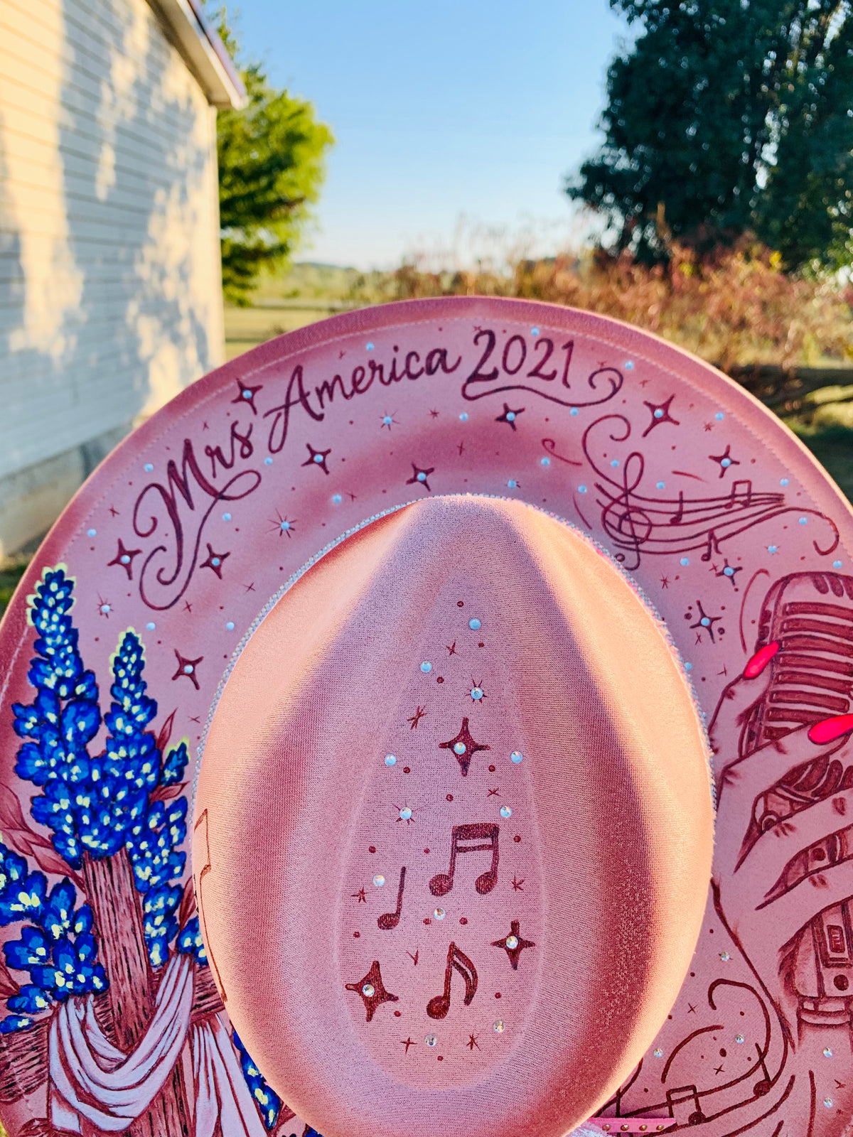 Hand Burned/Hand Painted Rancher Hat "Mrs. America 2021" Design (Custom)