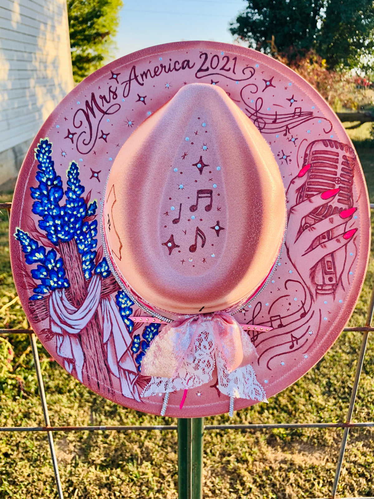 Hand Burned/Hand Painted Rancher Hat "Mrs. America 2021" Design (Custom)