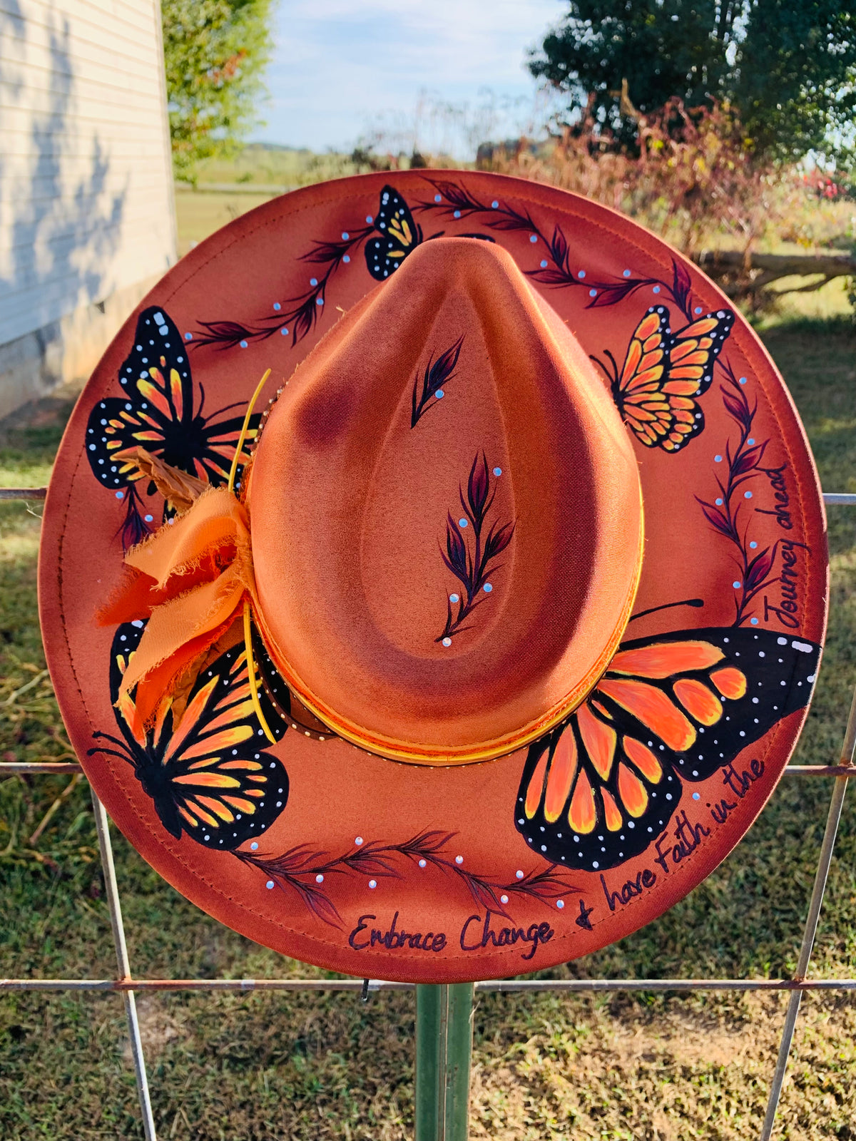 Hand Burned/Hand Painted Rancher Hat "A Beautiful Transition" Design