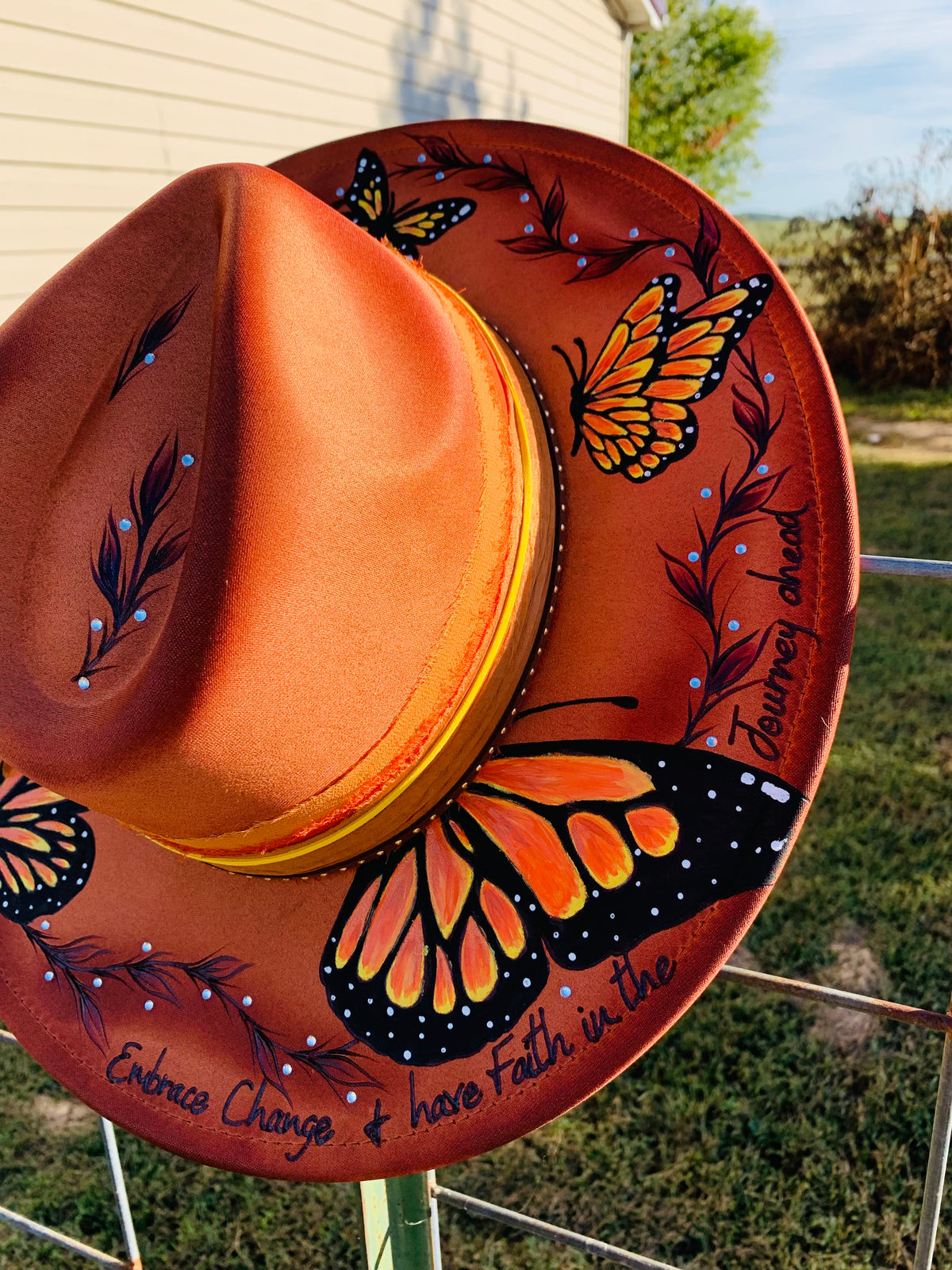 Hand Burned/Hand Painted Rancher Hat "A Beautiful Transition" Design