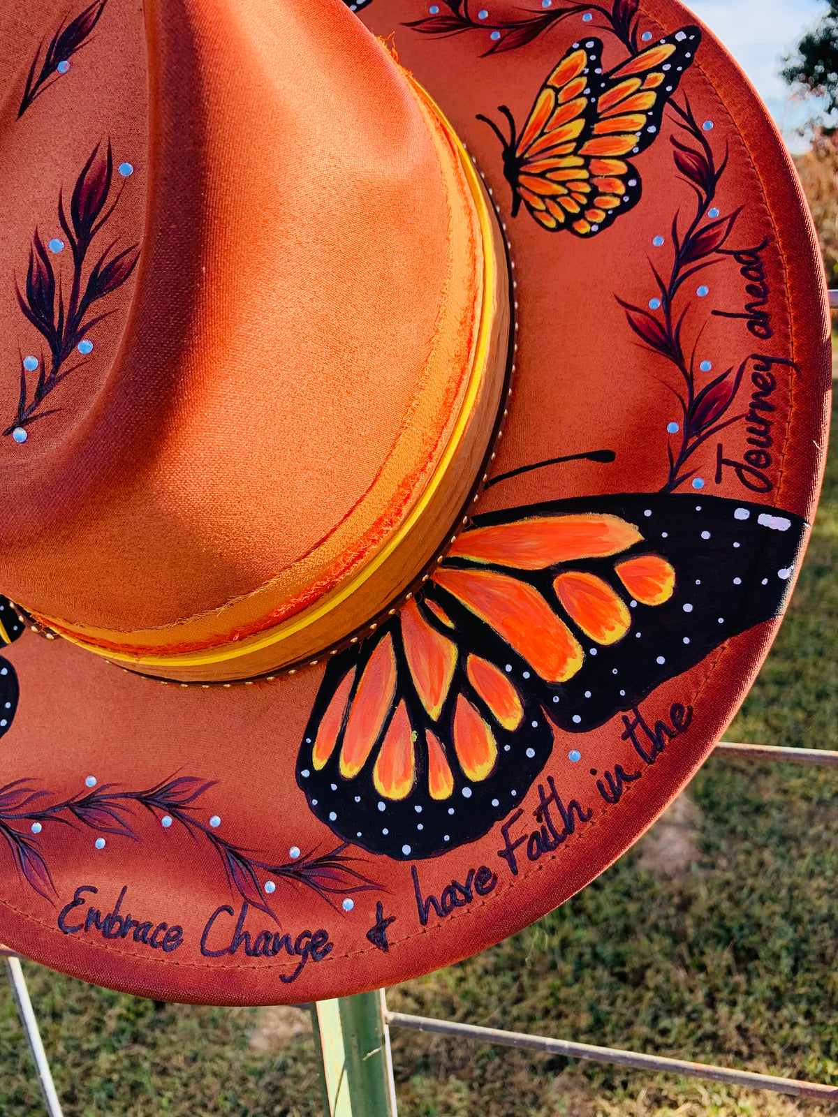 Hand Burned/Hand Painted Rancher Hat "A Beautiful Transition" Design