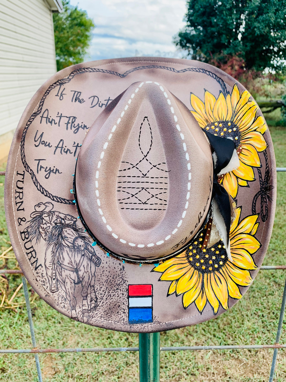 Hand Burned/Hand Painted Cowboy Hat "Barrel Racing" Design (Custom)