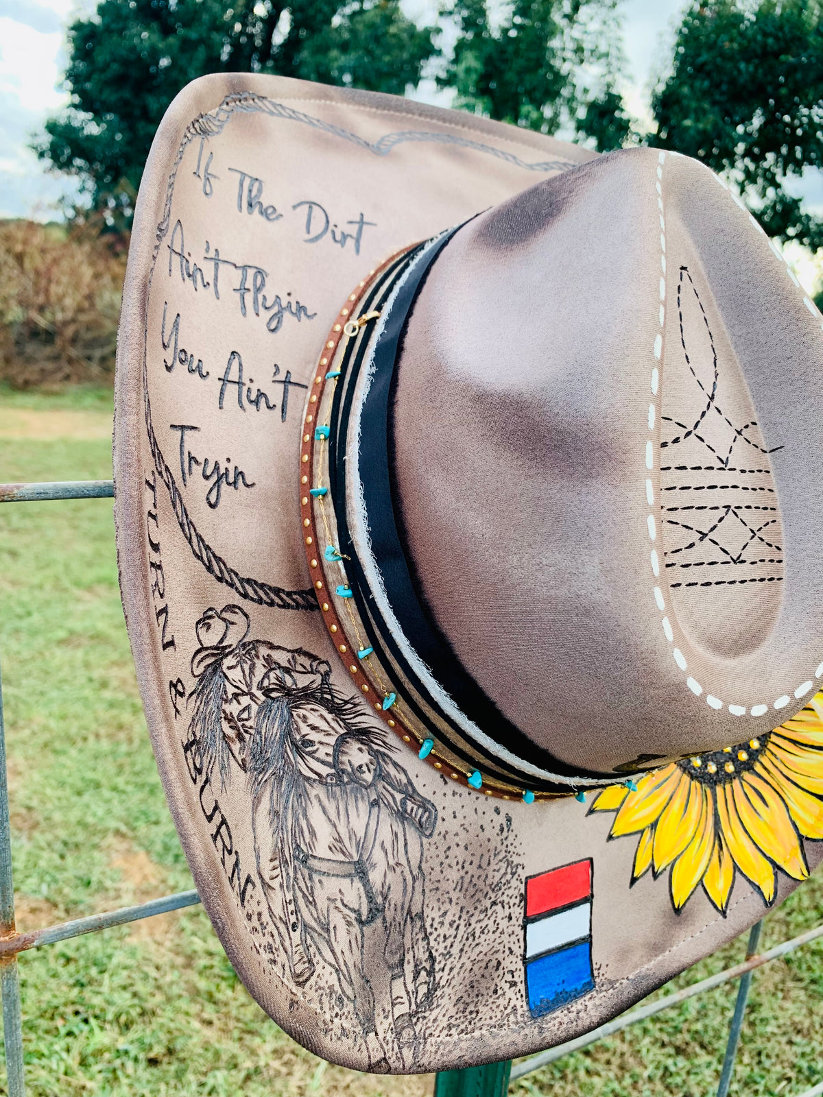 Hand Burned/Hand Painted Cowboy Hat "Barrel Racing" Design (Custom)