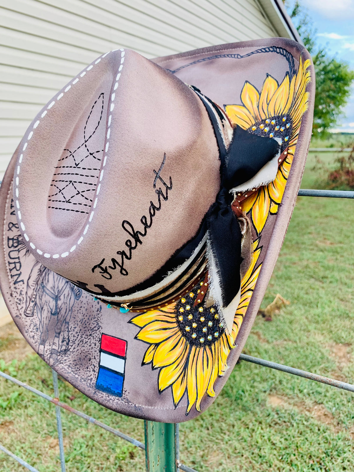 Hand Burned/Hand Painted Cowboy Hat "Barrel Racing" Design (Custom)