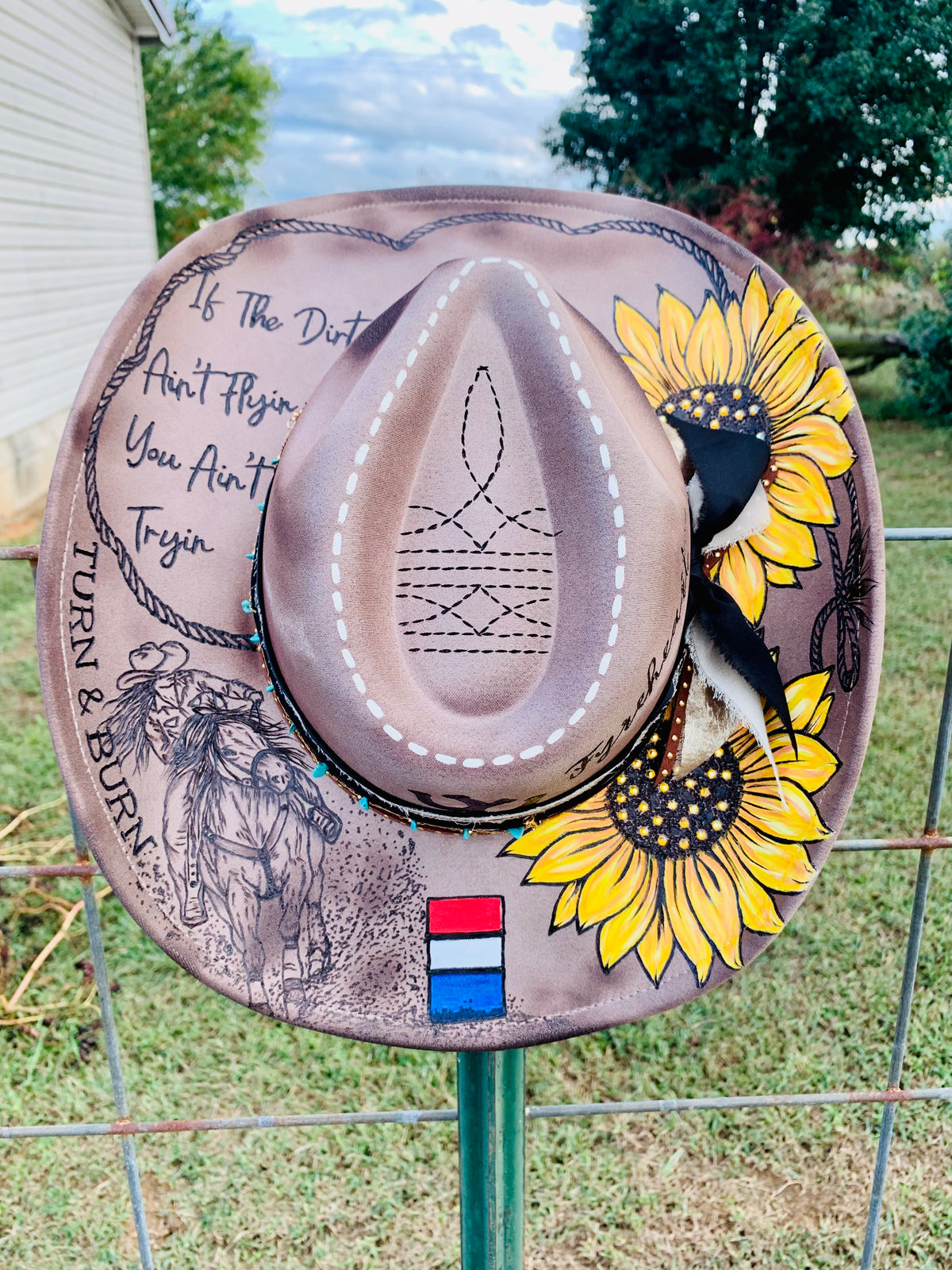 Hand Burned/Hand Painted Cowboy Hat "Barrel Racing" Design (Custom)
