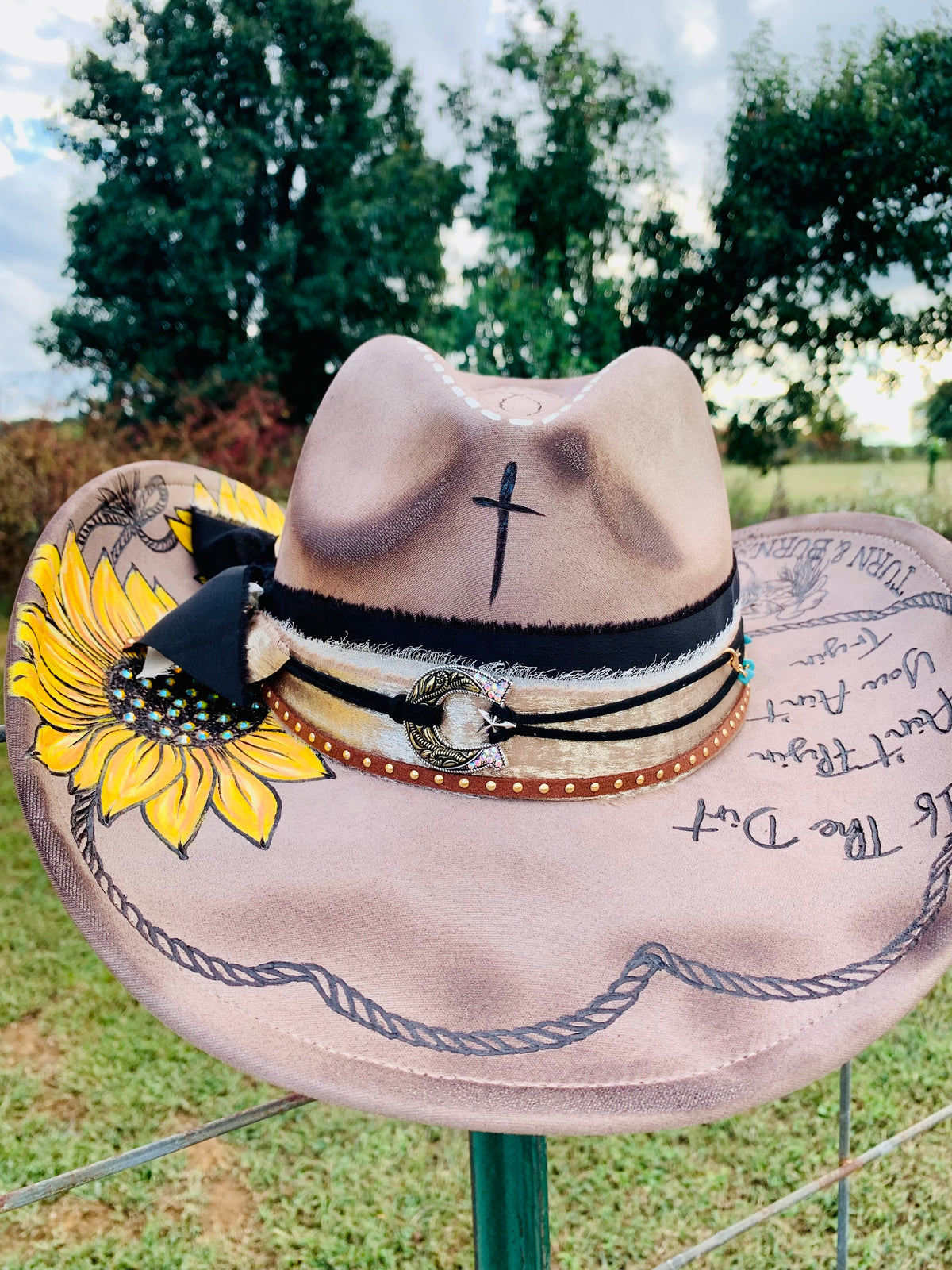 Hand Burned/Hand Painted Cowboy Hat "Barrel Racing" Design (Custom)