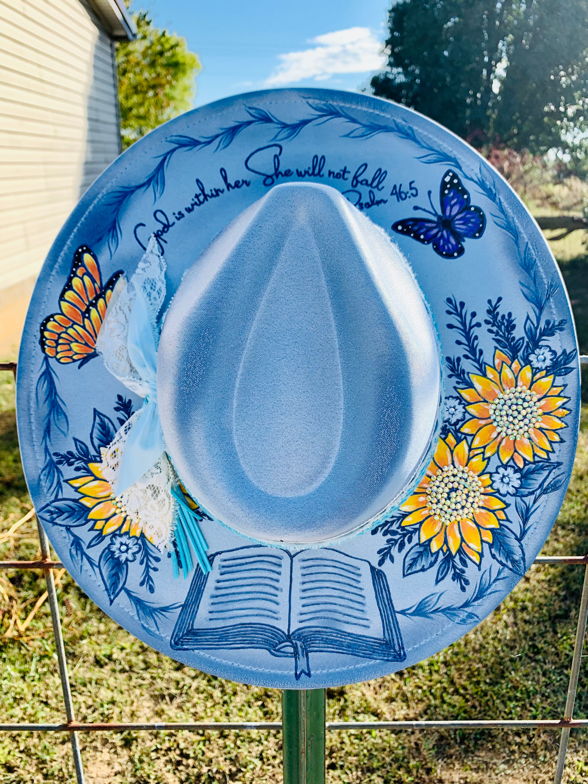 Hand Burned/Hand Painted Rancher Hat "Psalm 46:5 " Design